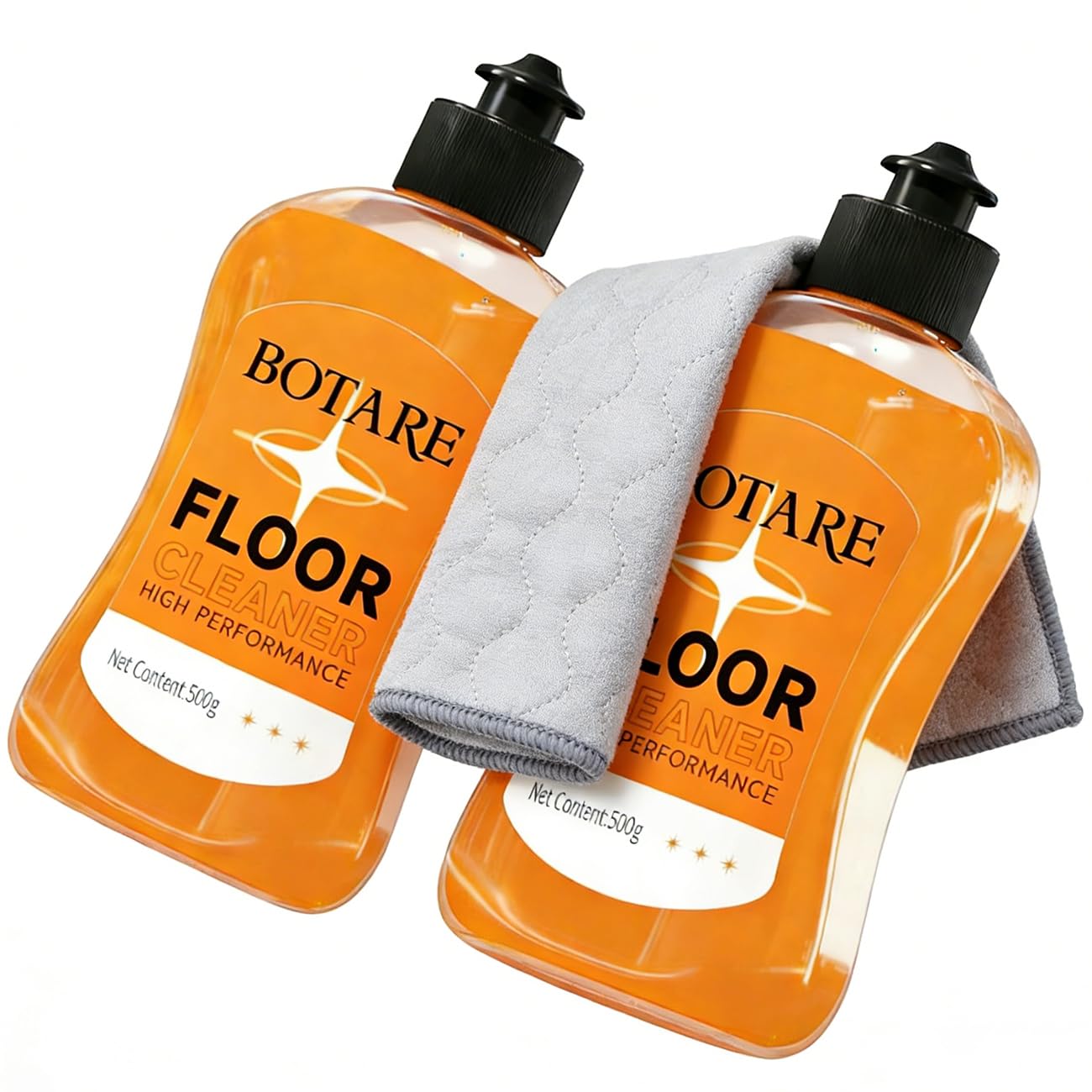 Floor Cleaner Liquid for Mopping, Household Deep Cleaning Solution for Wood,Hardwood,Tile,Laminate,Marble &amp; Porcelain &amp; Bathroom,Orange Scent,17.6 Fl Oz Each(2 Bottles+1 Cleaning Cloth)