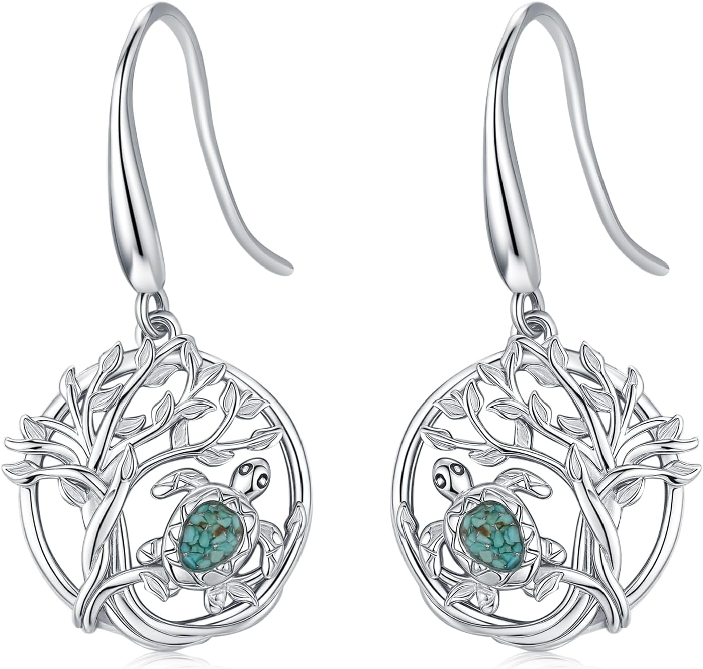 Tree of Life Earrings 925 Sterling Silver Hypoallergenic Turquoise Tree Butterfly Dragonfly Dangle Drop Earrings for Women Tree Jewelry Gifts