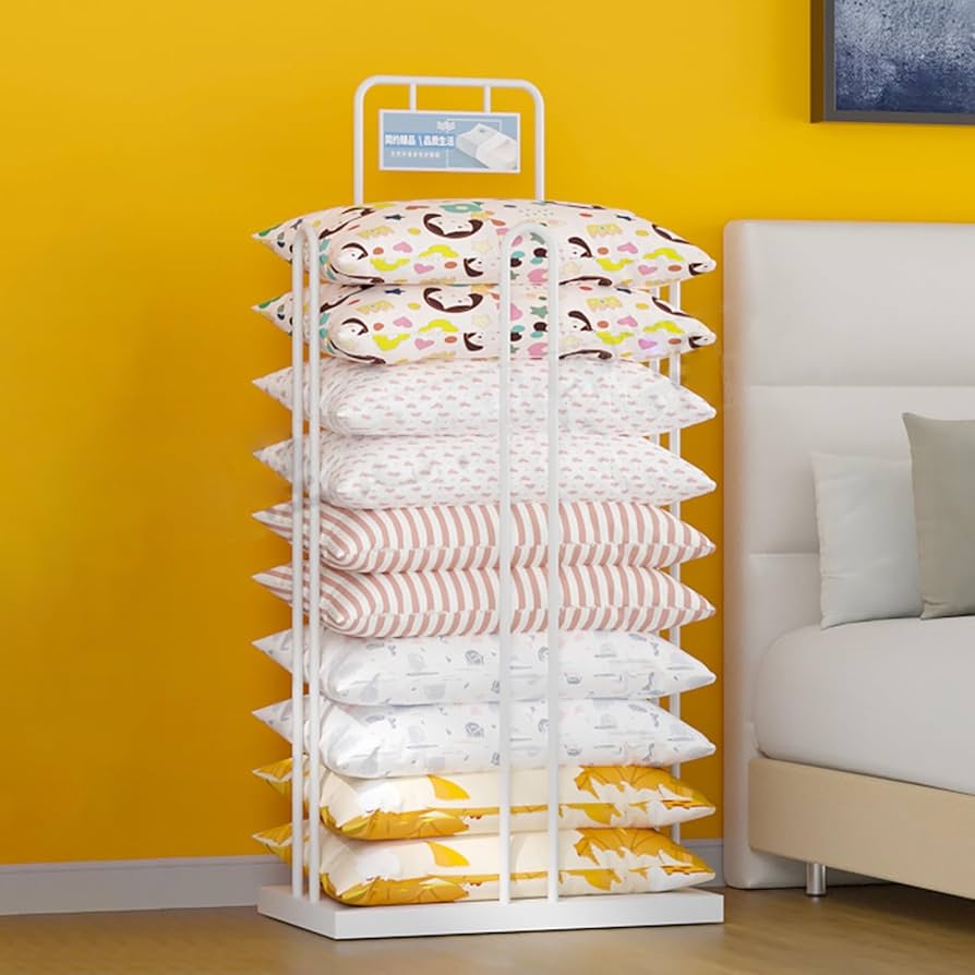 Amazon｜長方形の金属製枕ラック、看板付き、商業小売枕キルト