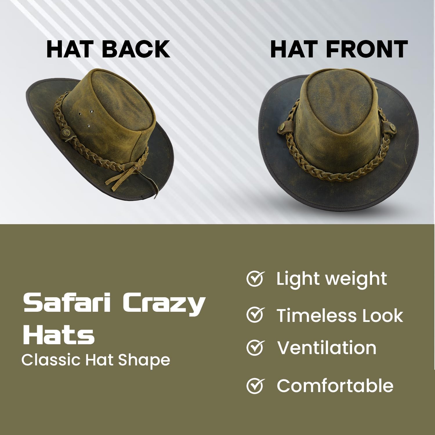 Safari Crazy Leather Cowboy Hat for Men & Women - Western Outback Hat, Genuine Leather, Shapeable Brim
