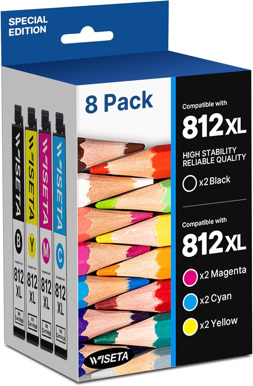 812XL Ink Cartridges Combo Pack Remanufactured Replacement for Epson 812XL 812 Ink Cartridges 812 XL T812XL to Use with Workforce Pro WF-7310 WF-7820 WF-7840 EC C7000 Printer(8 Pack, 2BK/2C/2M/2Y)
