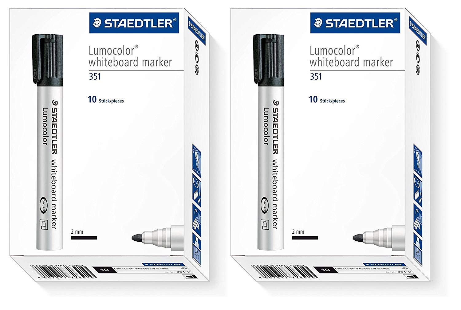 STAEDTLER Lumocolor 351-9 Rotulador para pizarra blanca, punta redonda, 20 unidades, negro