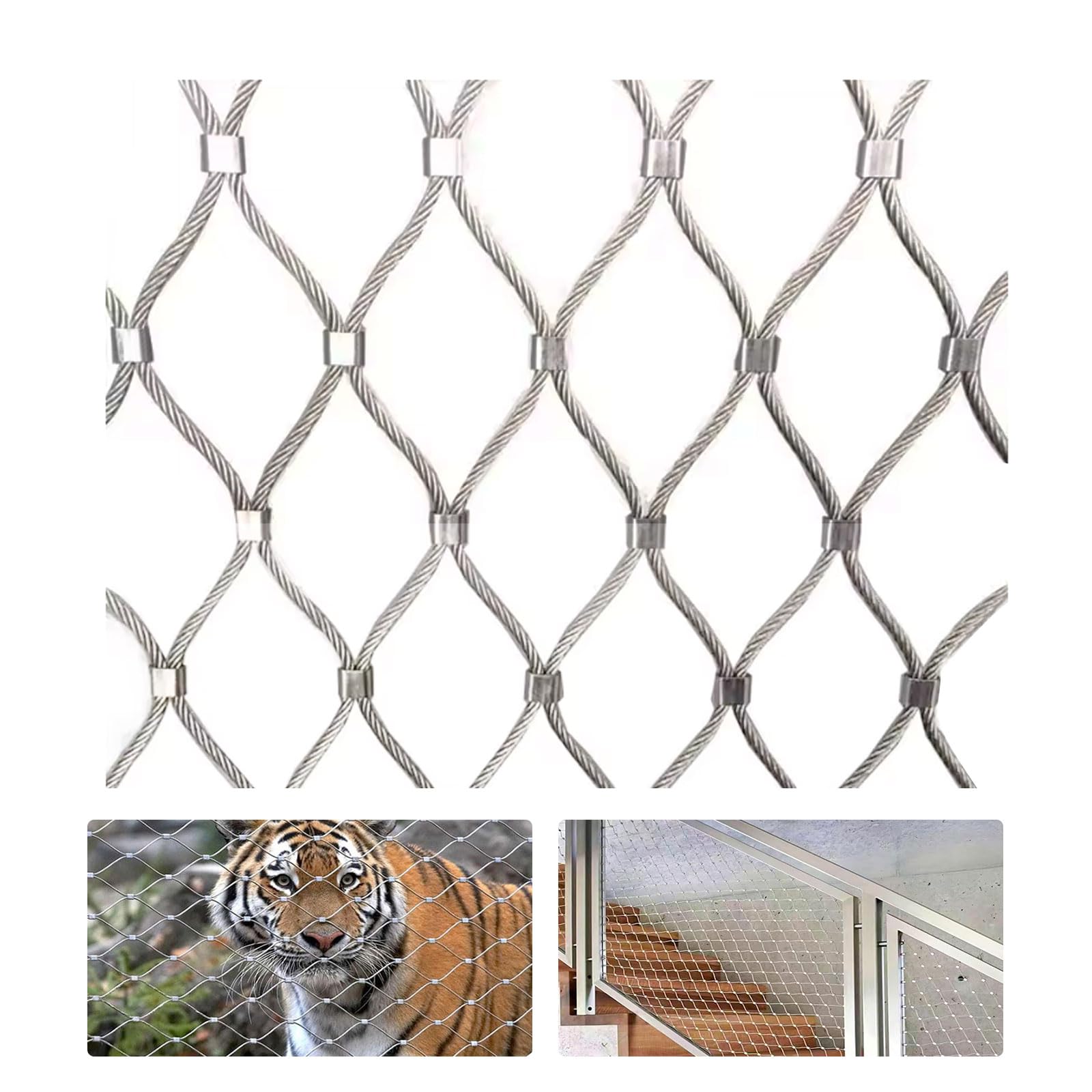 304 Malla de Cuerda de Acero Inoxidable Red de Cuerda de Seguridad Flexible 2mm Red de Protección Red Anticaída Malla de Cable Metálica Tejida para Jardin, Balcón, Escalera, An(Size:Mesh 10CM/0.6x10M)