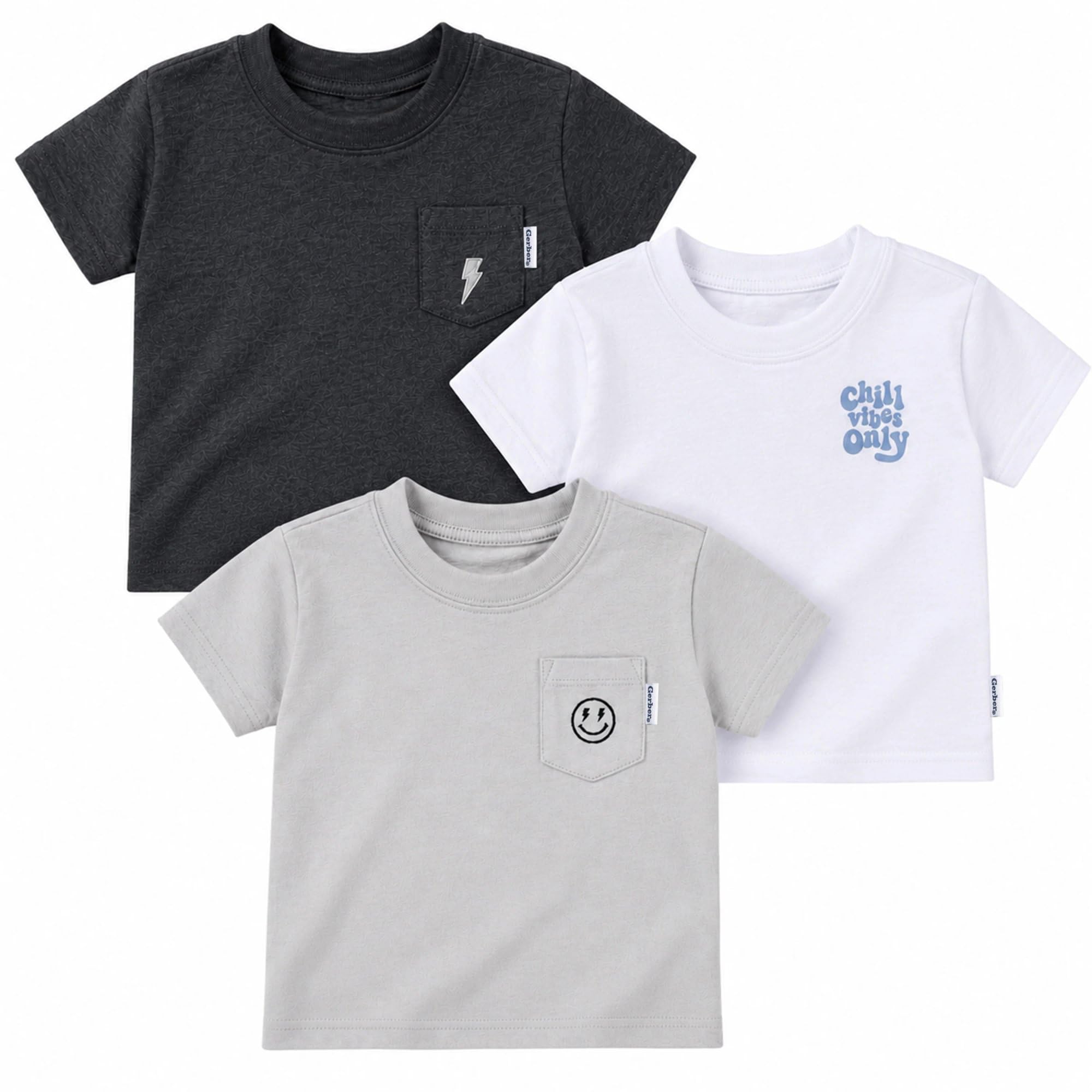 Gerber Baby Boys' and Toddler 3-Pack Short Sleeve Pocket Tees