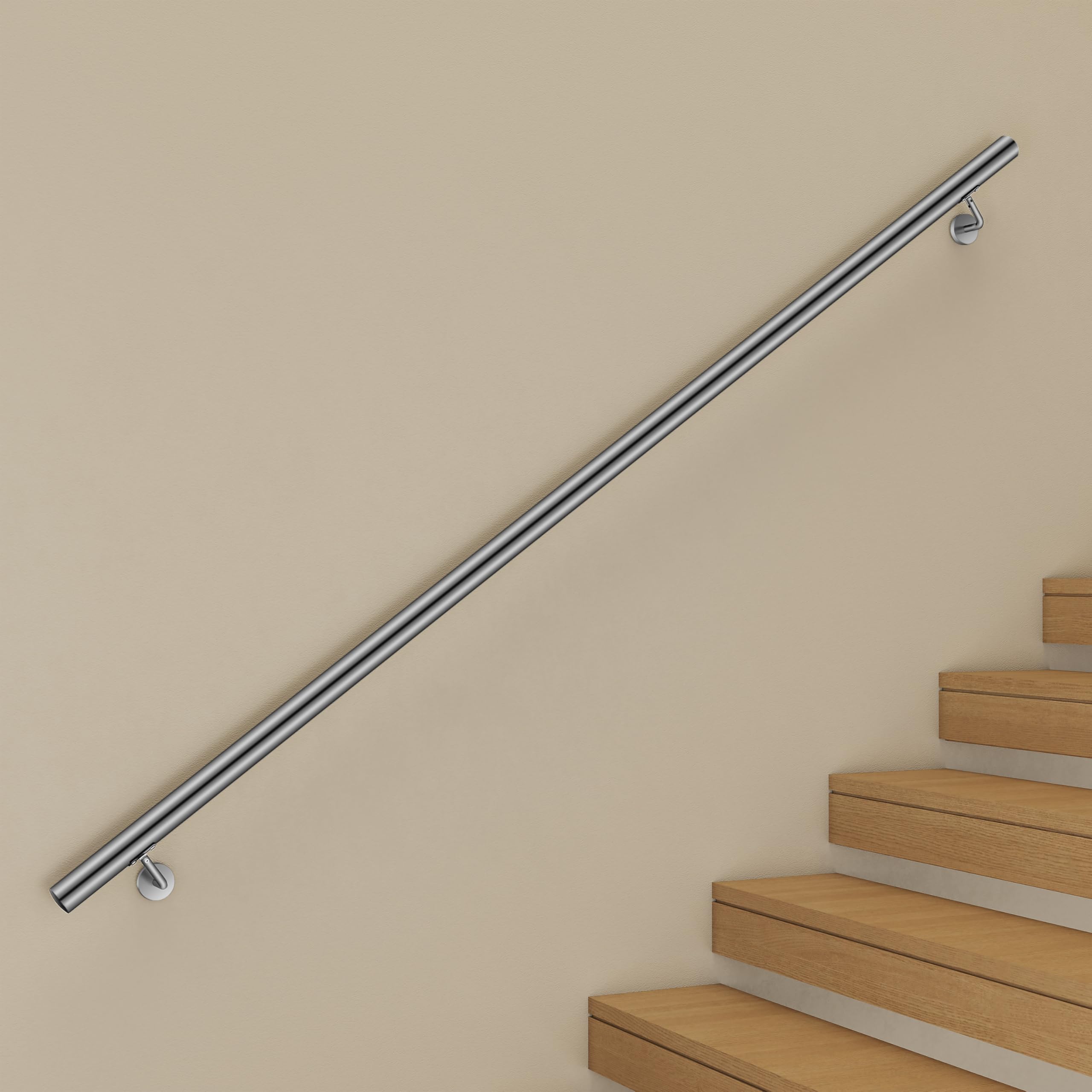 Biubiubath Silver Handrails For Stairs, Stair Handrail For Indoor Outdoor, Safety Wall Mounted Hand Rails, 200 Cm Easy Fit 304 Stainless Steel Staircase Handrail Kit