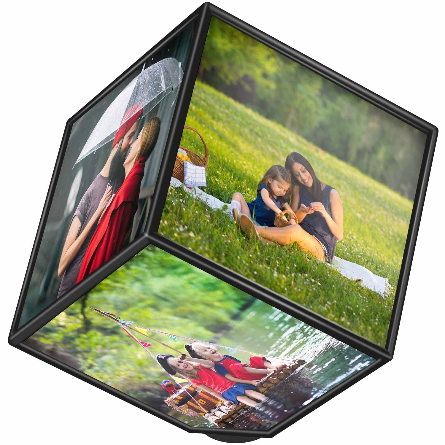 Rotating photo cube for 6 photos floating photo cube photo holder