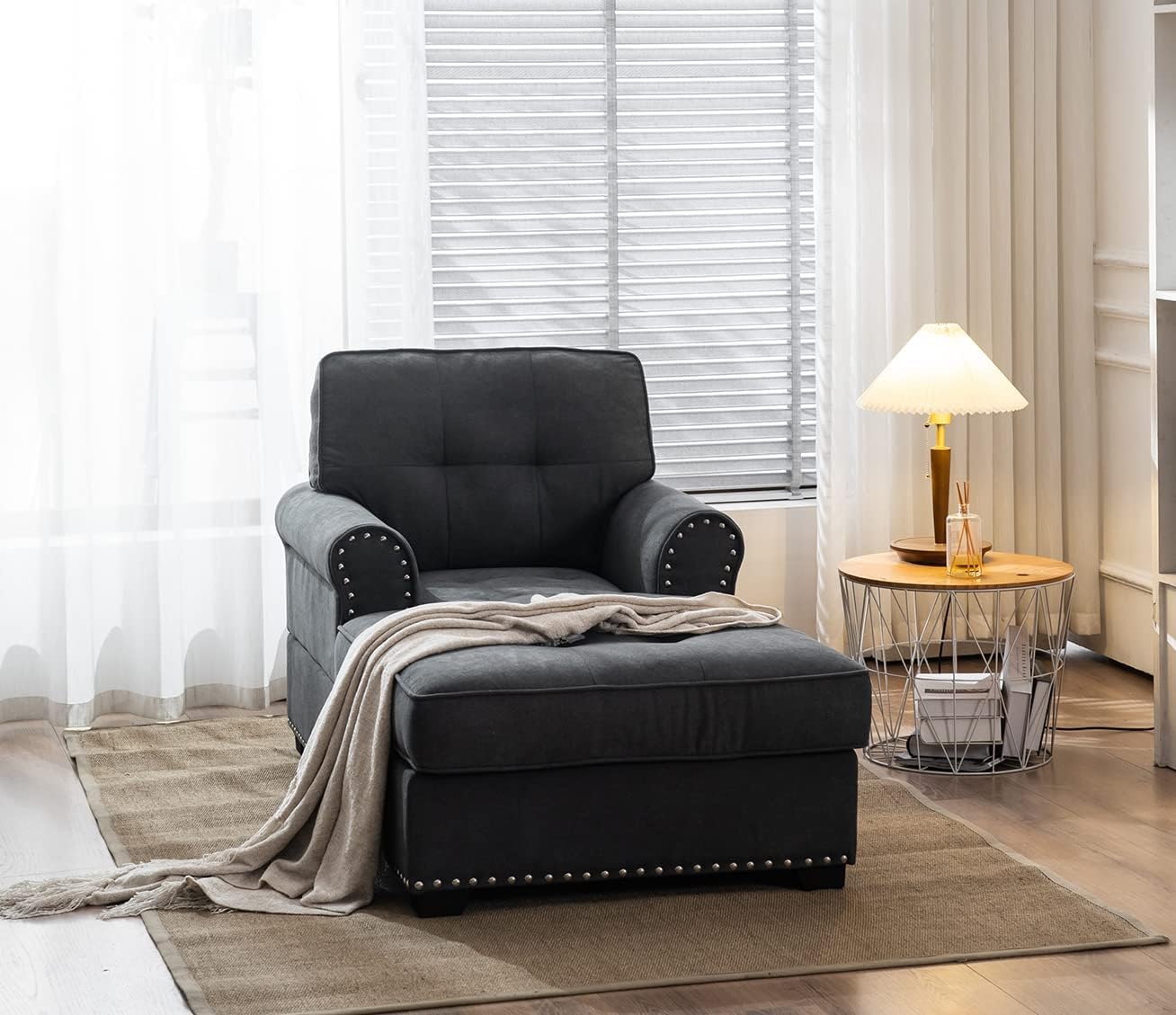 Cozy Chaise Lounge Indoor Living Room Sleeper Chair Upholstered Chaise Lounges for Bedroom Home Living Room Small Place,Dark Gray(59" 34" 33.5") : Home & Kitchen