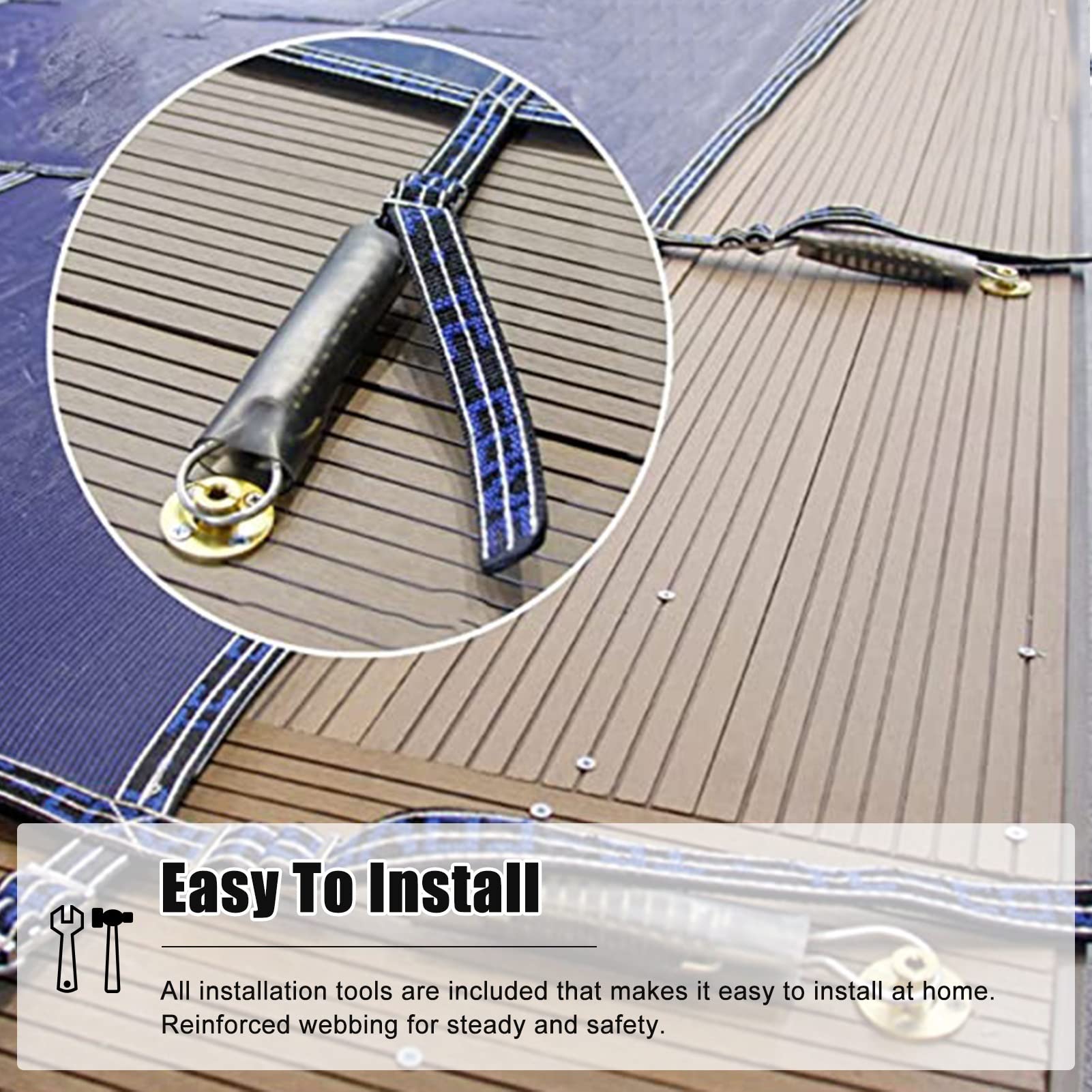 Cobertor Solar para Piscinas Cubierta de seguridad para piscina enterrada/sobre el suelo, cubierta de red de hoja de piscina a prueba de lluvia a prueba de polvo azul invierno con instalación del har