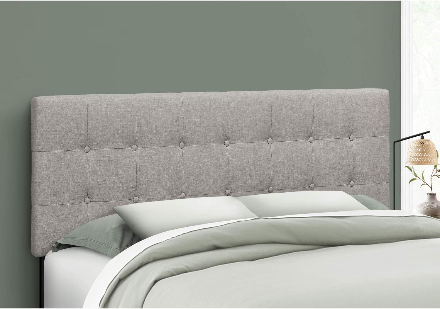 Monarch Specialties I 6003Q Bed, Headboard Only, Queen Size, Bedroom, Upholstered, Linen Look, Grey, Transitional