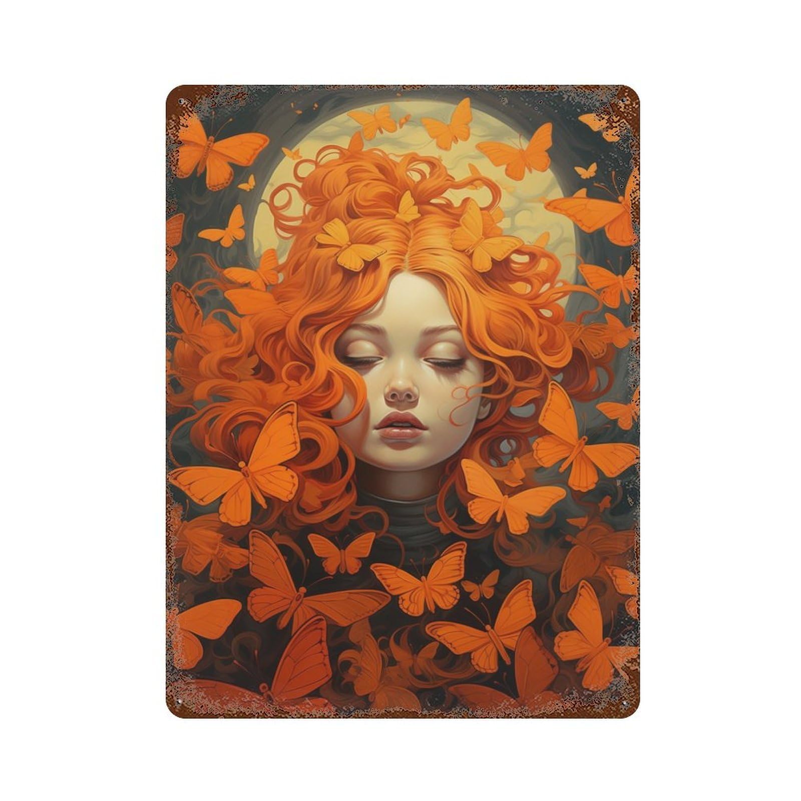 Orange Butterflies Distressed Metal Wall Sign 15.7"x11.8", Ideal for Cafe, Home Bar And Lounge Decor