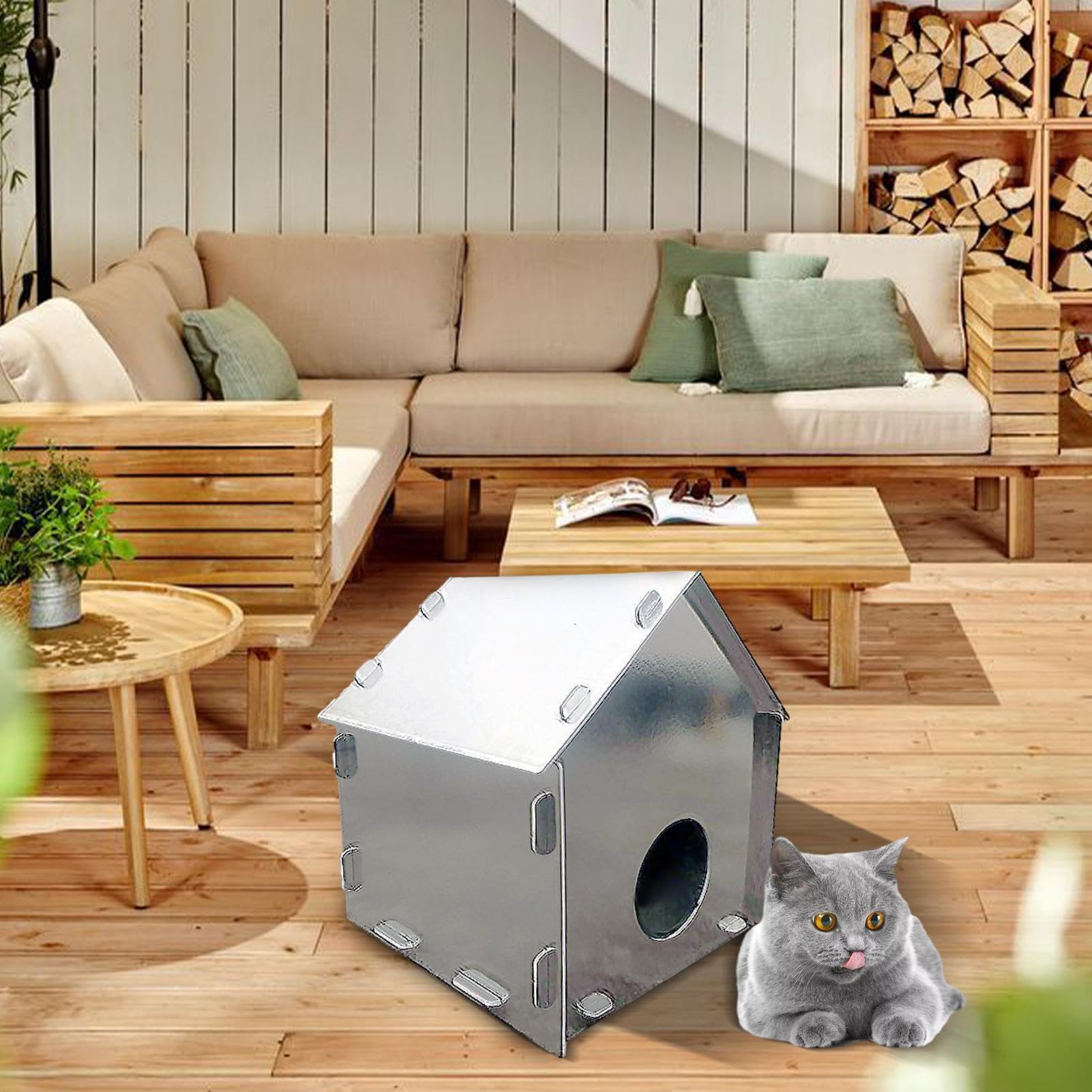 Maison D'Extérieur Pour Chat Isotherme - Sol Surélevé, Tissu Oxford - Pour Jardin, Terrasse, Cour (2 Tailles)
