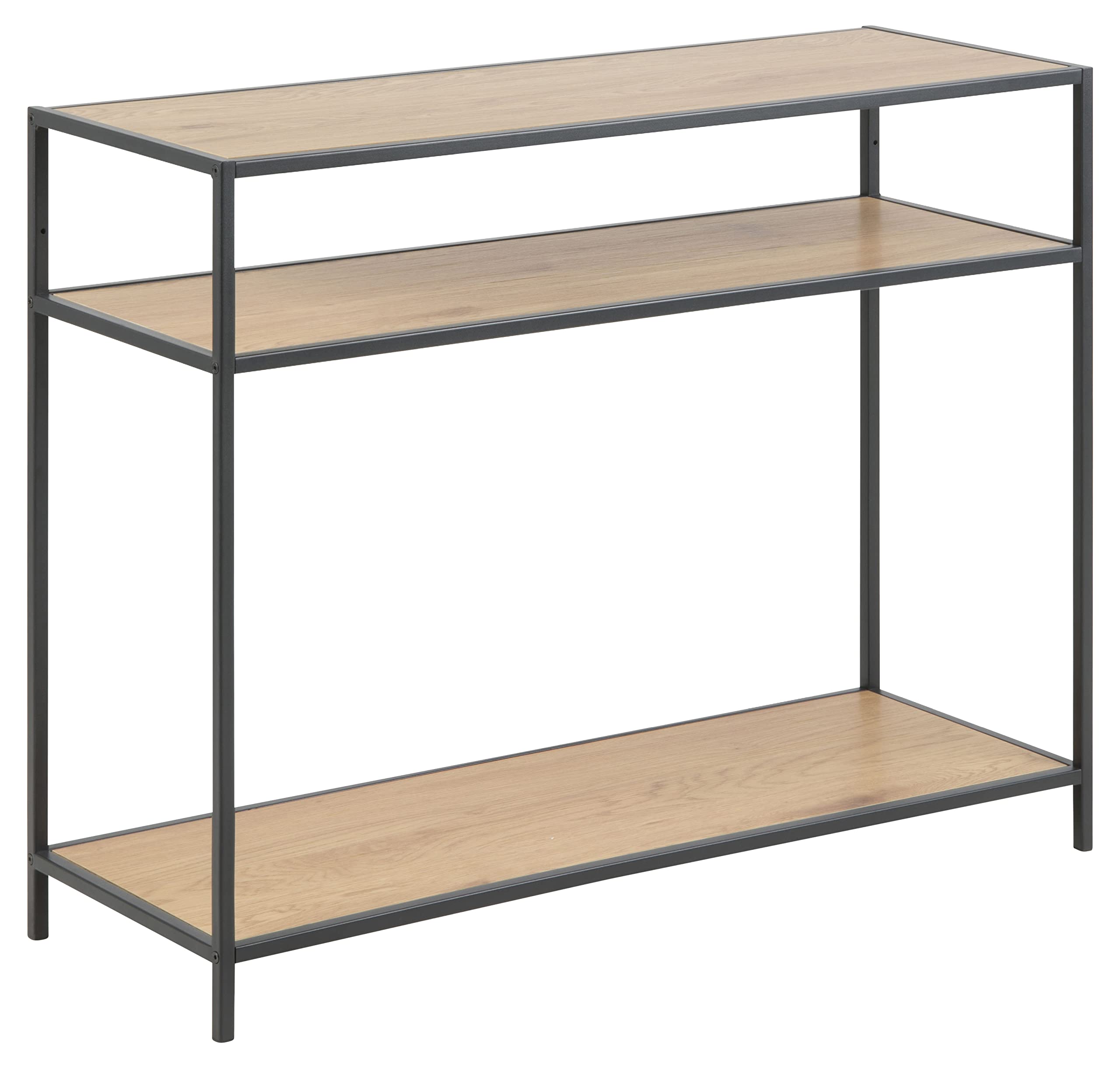 AC Design Furniture Jörn rechteckiger Konsolentisch mit 2 Ablagen, Ablagen aus Wildeiche und schwarzem Metallrahmen, vielseitige Wohnzimmermöbel, kleine Raummöbel, Ordnung Home Office