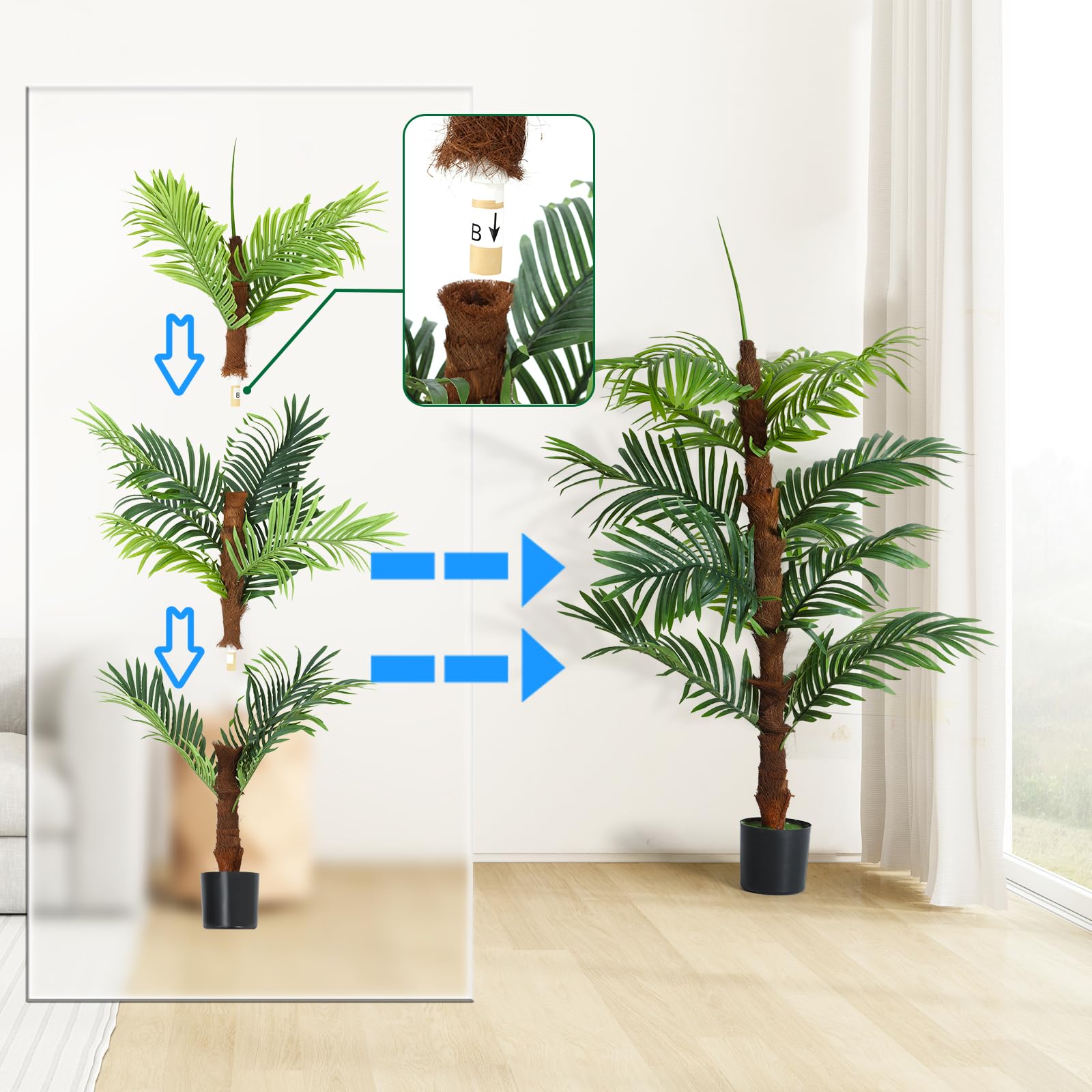 melos Artificial Palm Tree, 4FT Modern Fake Plant Decor,Faux Palm Tree for Living Room,Bedroom,Entryway, Home Office Indoor Decor Housewarming