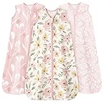 Unnivoll Baby Sleep Sack 0-6 Months 3 Pack 100% Cotton Lightweight 0.5 TOG Wearable Blanket Baby Sleep Bag with 2-Way Zipper for Newborn Infant Pink Flowers & Leaf
