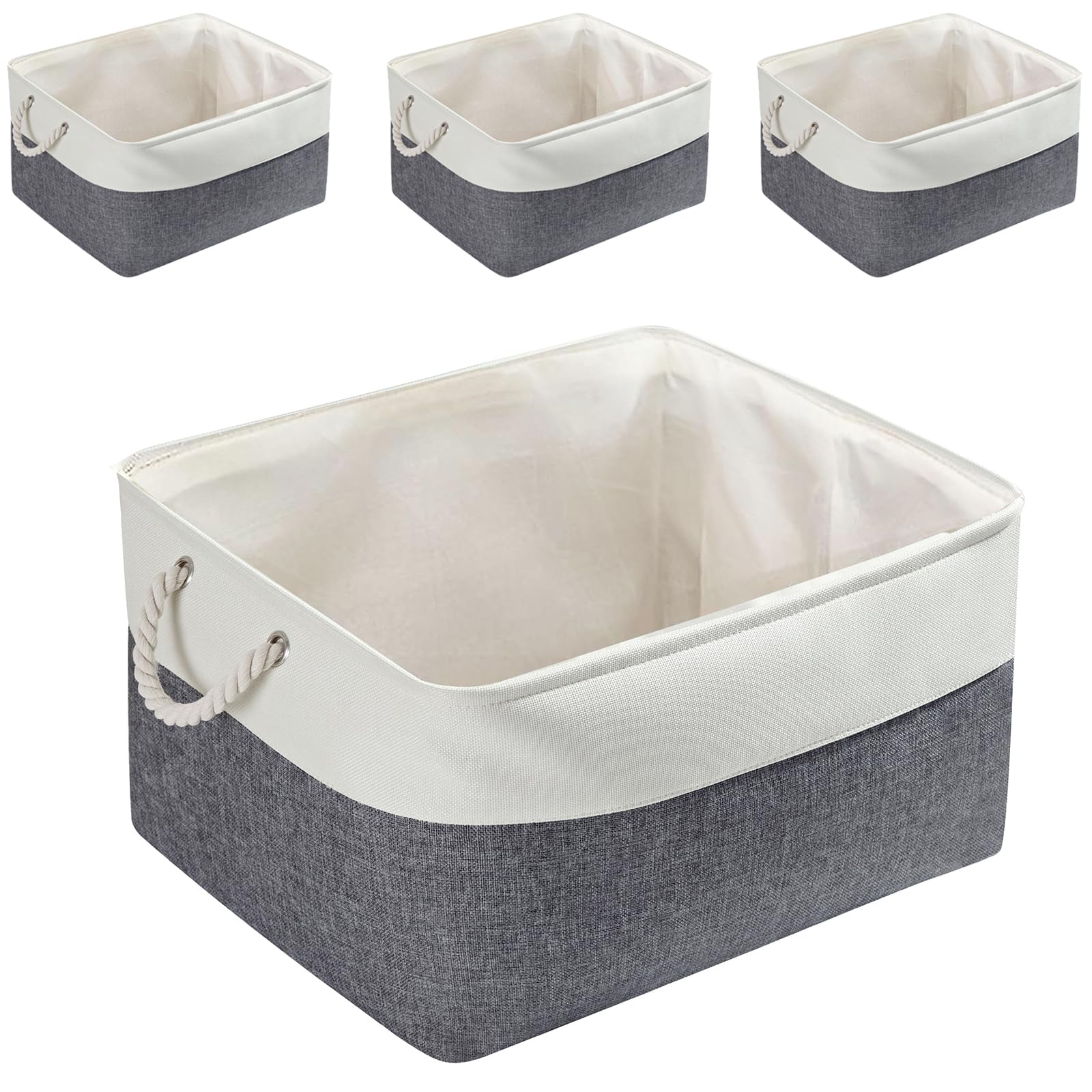 Mangata Extra Large Storage Box set of 4, Fabric Storage Baskets with Handles for Cupboards, Wardrobe, Shelves, Bathroom, Clothes, Toys, Towel (45x35x24 cm, Cold Grey White)