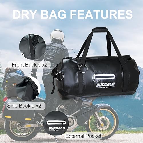 Miniatura 5 de Buffalo Gear Bolsa de lona impermeable 40L 60L 80L Roll-top Dry Bag Heavy Duty Impermeable Duffel Bolsa de viaje para kayak, rafting, barco, pesca,