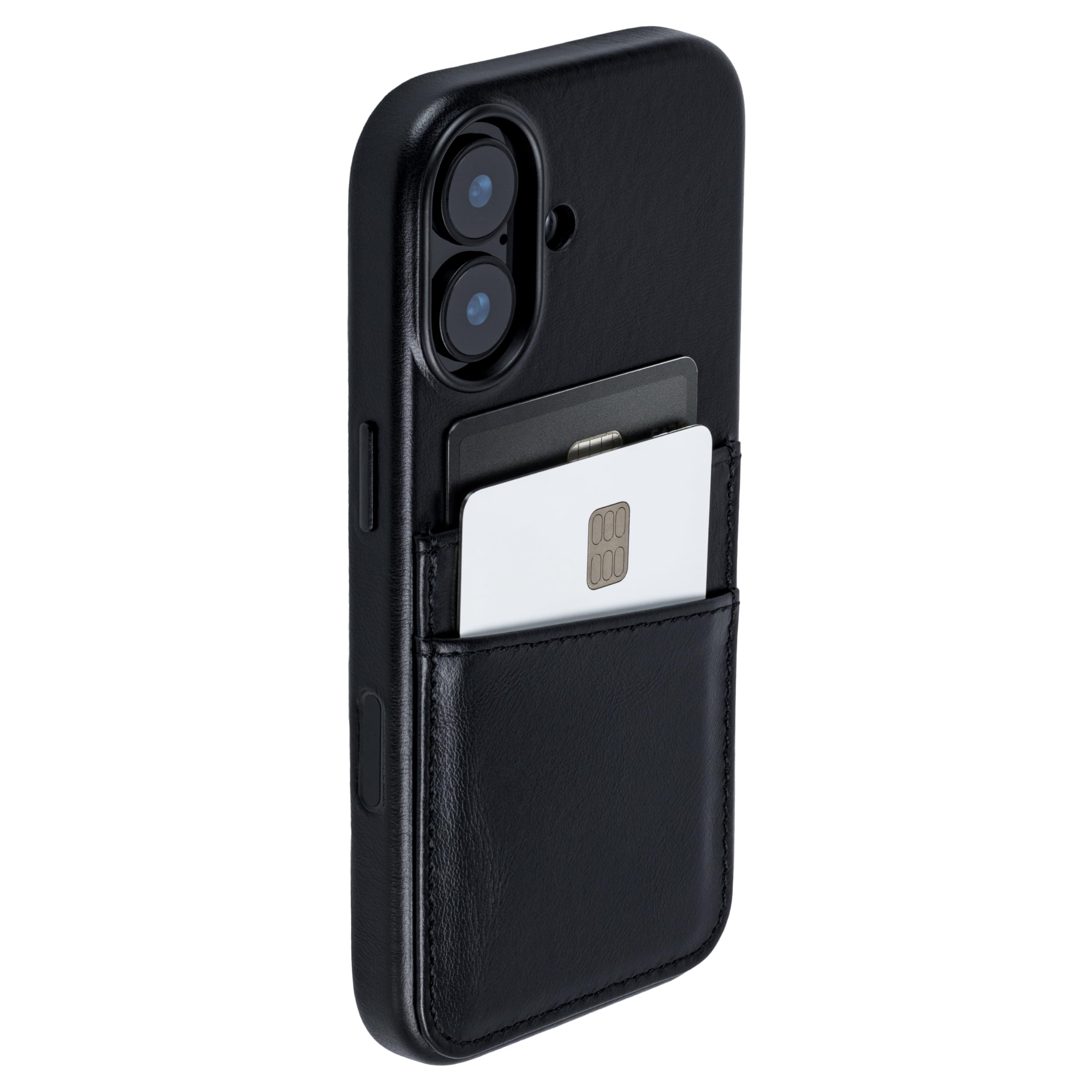 Dockem Étui Carte en Cuir Véritable pour iPhone 17 avec Bouton Contrôle Photo et Portefeuille Cousu avec 2 Poches pour Cartes de Crédit (Noir, M2GL)
