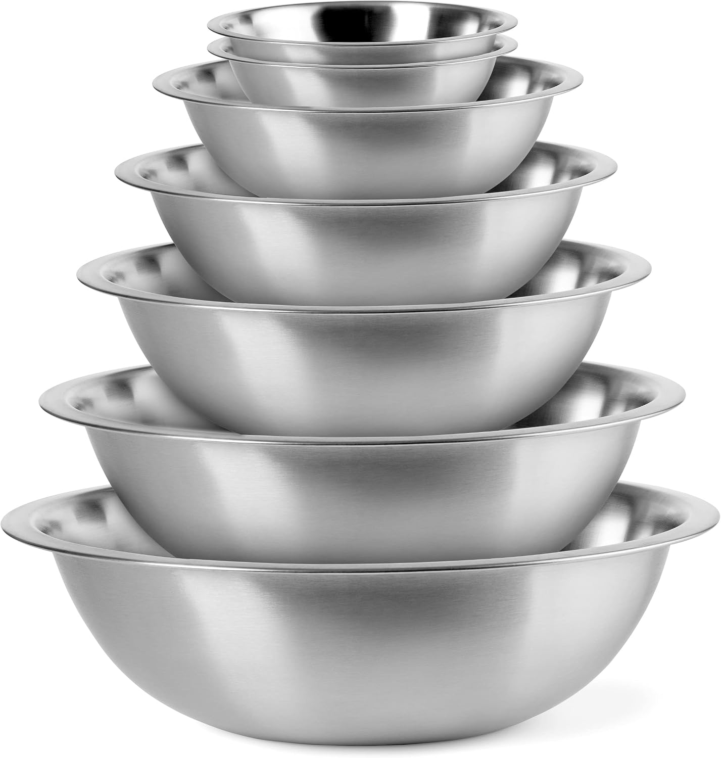 EHOMEA2Z Mixing Bowls Metal Stainless Steel Set (7 Pack) Kitchen Nesting Bowls for Space Saving Storage Gadgets, Baking, Cooking, Breader Bowl, Polished Mirror
