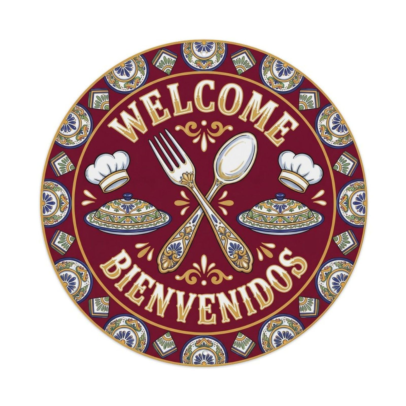 Vintage Welcome Restaurant Hanging Metal Tin Sign Plaque