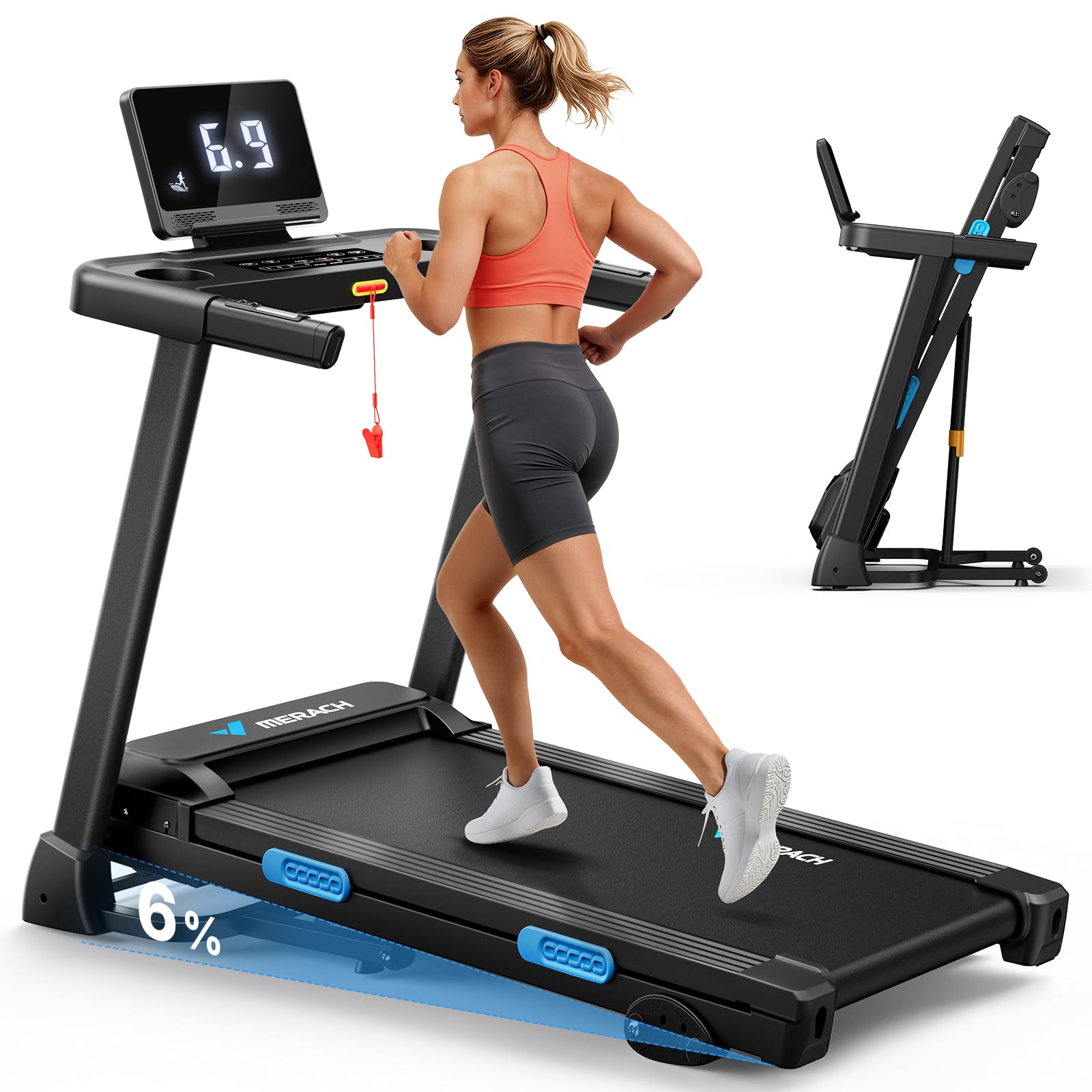 MERACH Foldable Treadmill with Incline, Treadmills for Home for Heavy People, 0.8-12 km/H Walking Pad Treadmill for Home & Office, Save Space, LED Display & Fitness AppRecycled Claim Standard 100