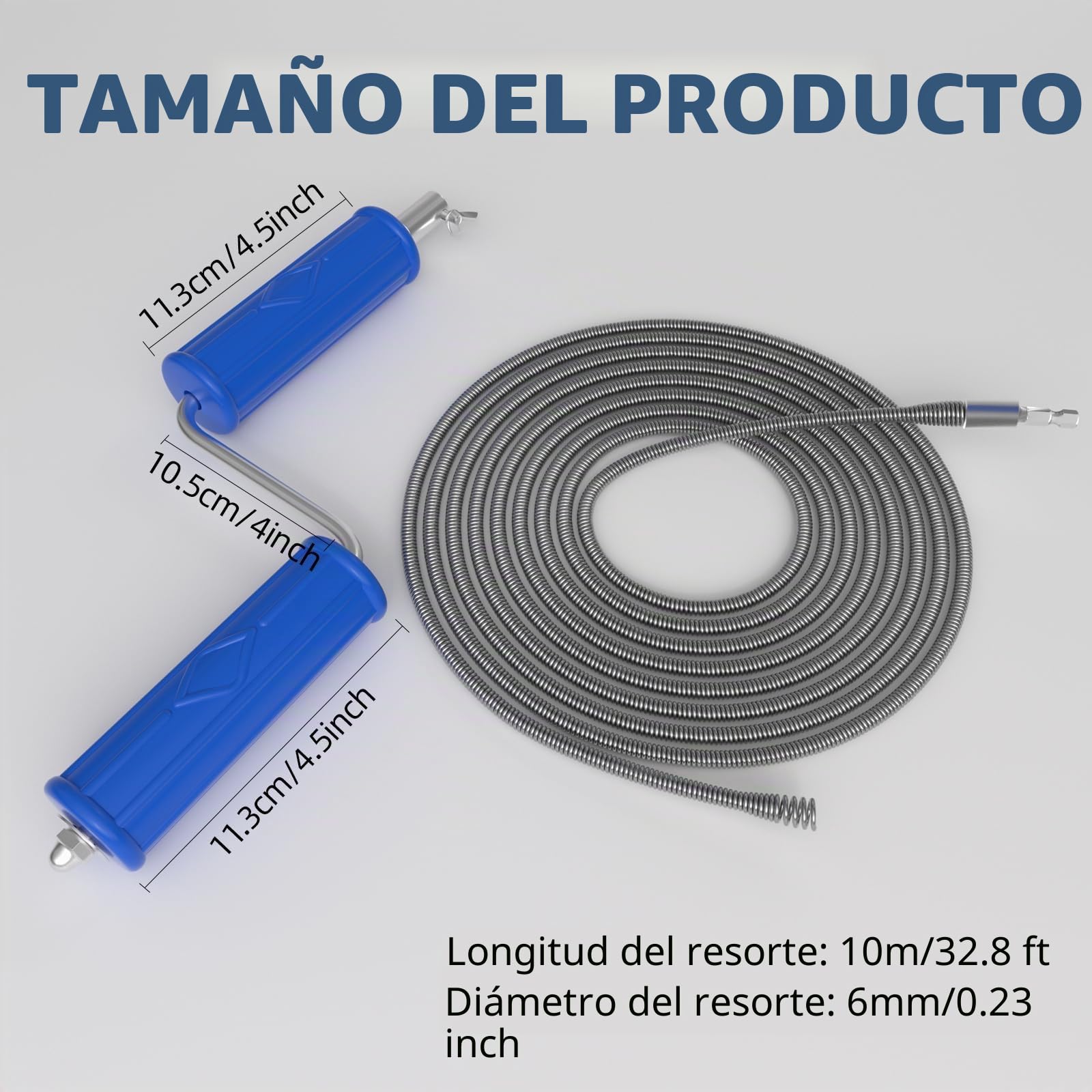 Desatascador Fregadero Profesional 10m, Espiral de limpieza de tuberías, diámetro 6 mm, espiral de limpieza de tuberías, espiral de limpieza con adaptadores eléctricos y manuales, varilla de limpiez