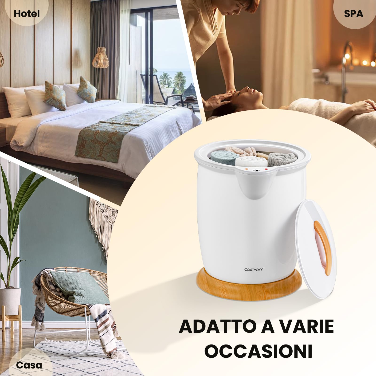 COSTWAY Scaldasalviette a Secchio, Scalda Asciugamani Grande capacità 20L con Porta Profumo, Scalda Asciugamani Portatile per Spa con Spegnimento Automatico, Adatto a 2 Asciugamani da Bagno
