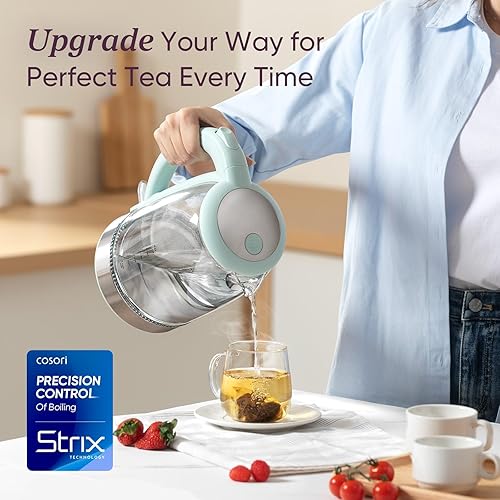 Miniatura 2 de COSORI - Hervidor eléctrico, sin contacto de plástico con agua, 1.8 qt1500W, tapa interior y filtro de acero inoxidable, tetera para café y té,