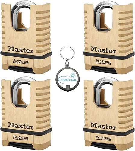 Master Lock 1177D 2-14 pulgadas (2.244 in) de ancho ProSeries - Candado de combinación reiniciable, paquete de 4 unidades con llavero de luz