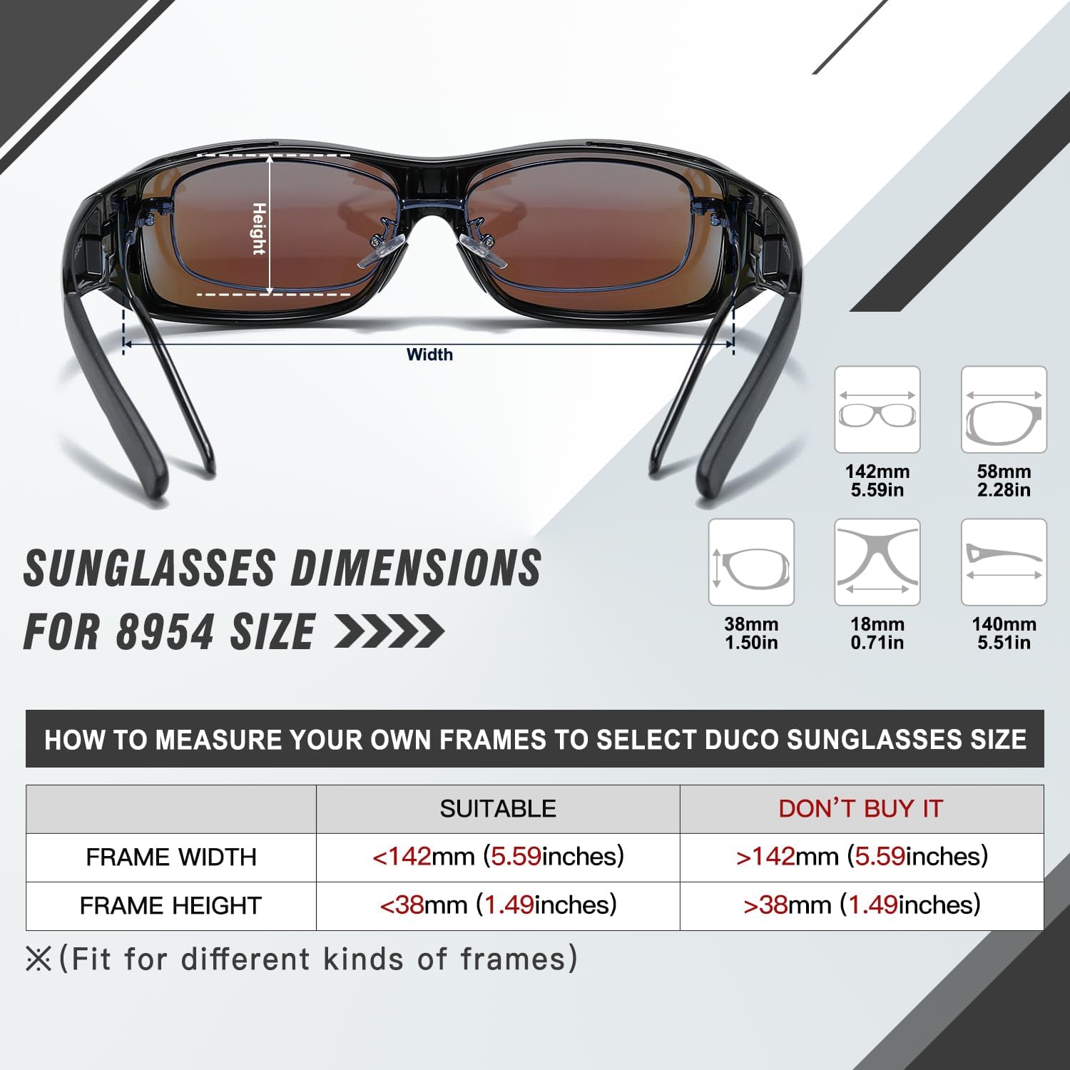 DUCO Polarized Wraparound Fitover Glasses Wear Over Sunglasses for Men Women UV Protection Sun Glasses 8954 - Image 2