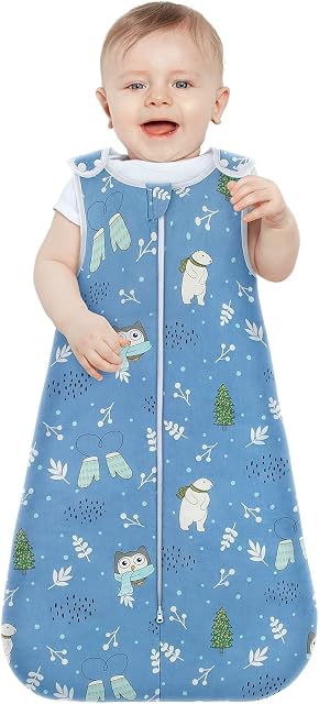 Viedouce Baby Sleeping Bag 1 Tog,Cotton Baby Grow Bag, Winter Toddler Sleeping Sack Wearable Blanket, Swaddle Bag for Baby Boys Girls Infant Newborn (3-18 Months,Length: 80 cm)