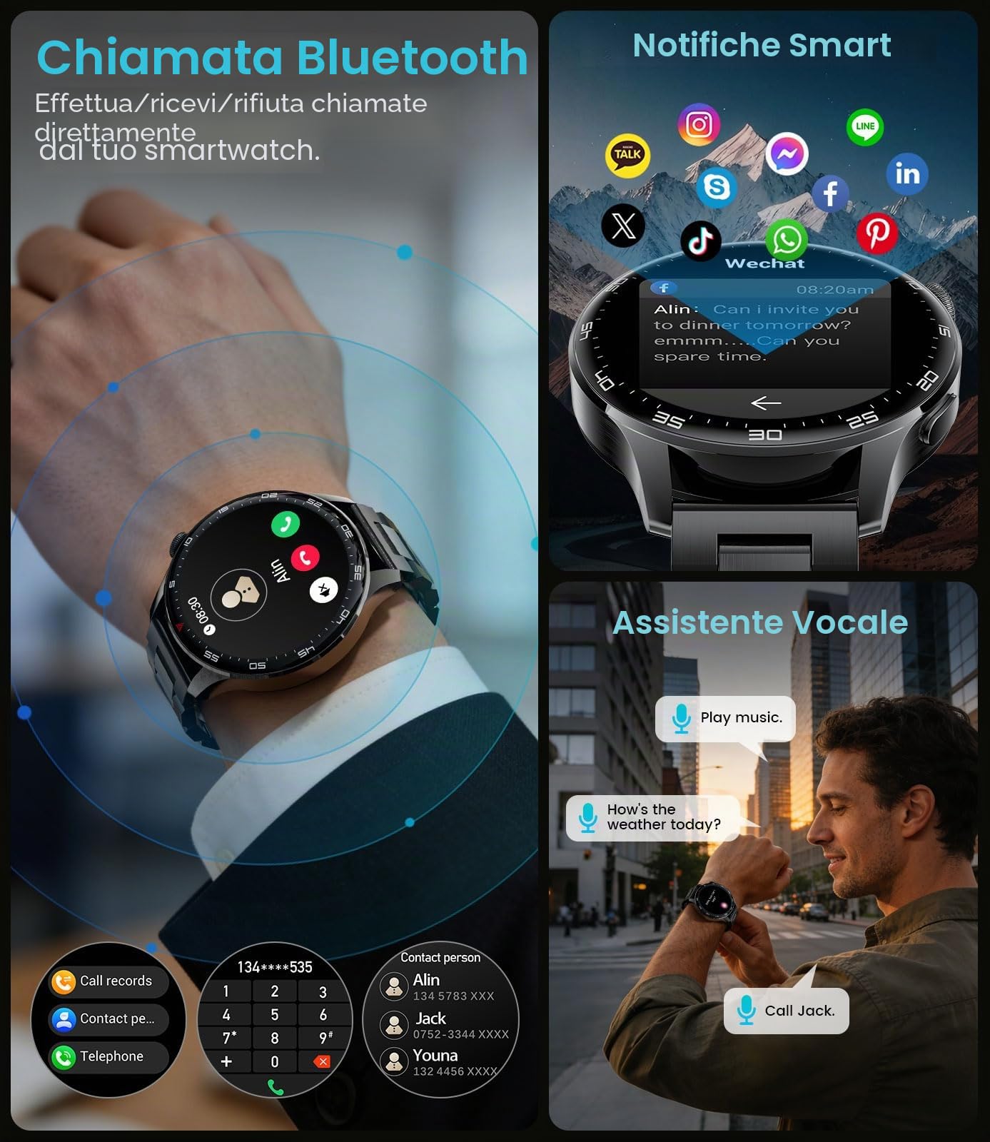 Smartwatch Uomo con Chiamate Bluetooth, 1,7" Ampio Schermo con Torcia a LED/800 mAh/Impermeabile IP68/100+ Modalità Sportive/Monitor Frequenza Cardiaca/Sonno per Android e iOS, Silicone Nero