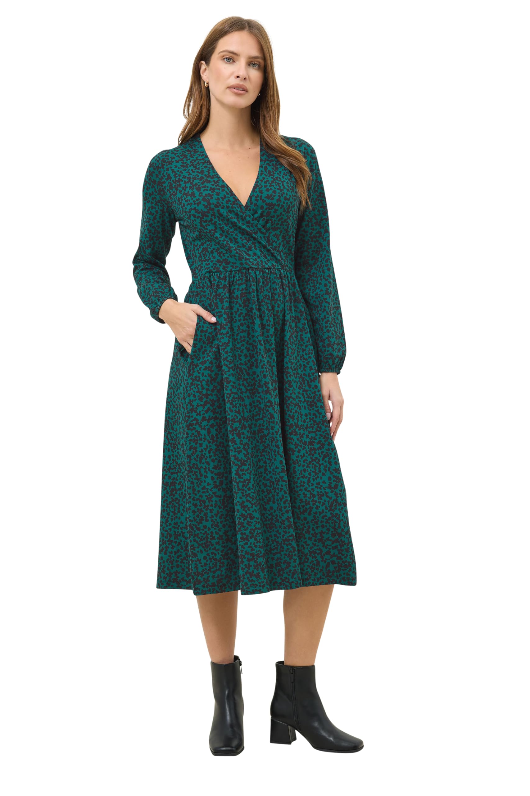 M&Co Women's Teal Green Mixed Print Wrap Dress