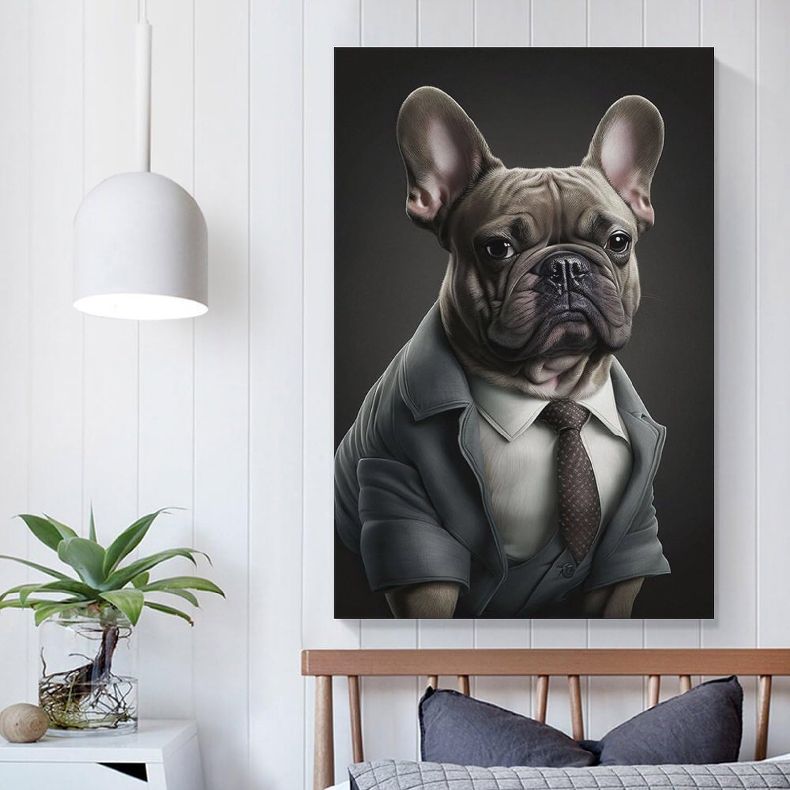 Poliuaws Men's Unframe-French Bulldog In Suit French Bulldog In Suit Canvas Art For Living Room Kitchen Home Decorations 24X36inch(60X90cm) Canvas Prints Wall Art