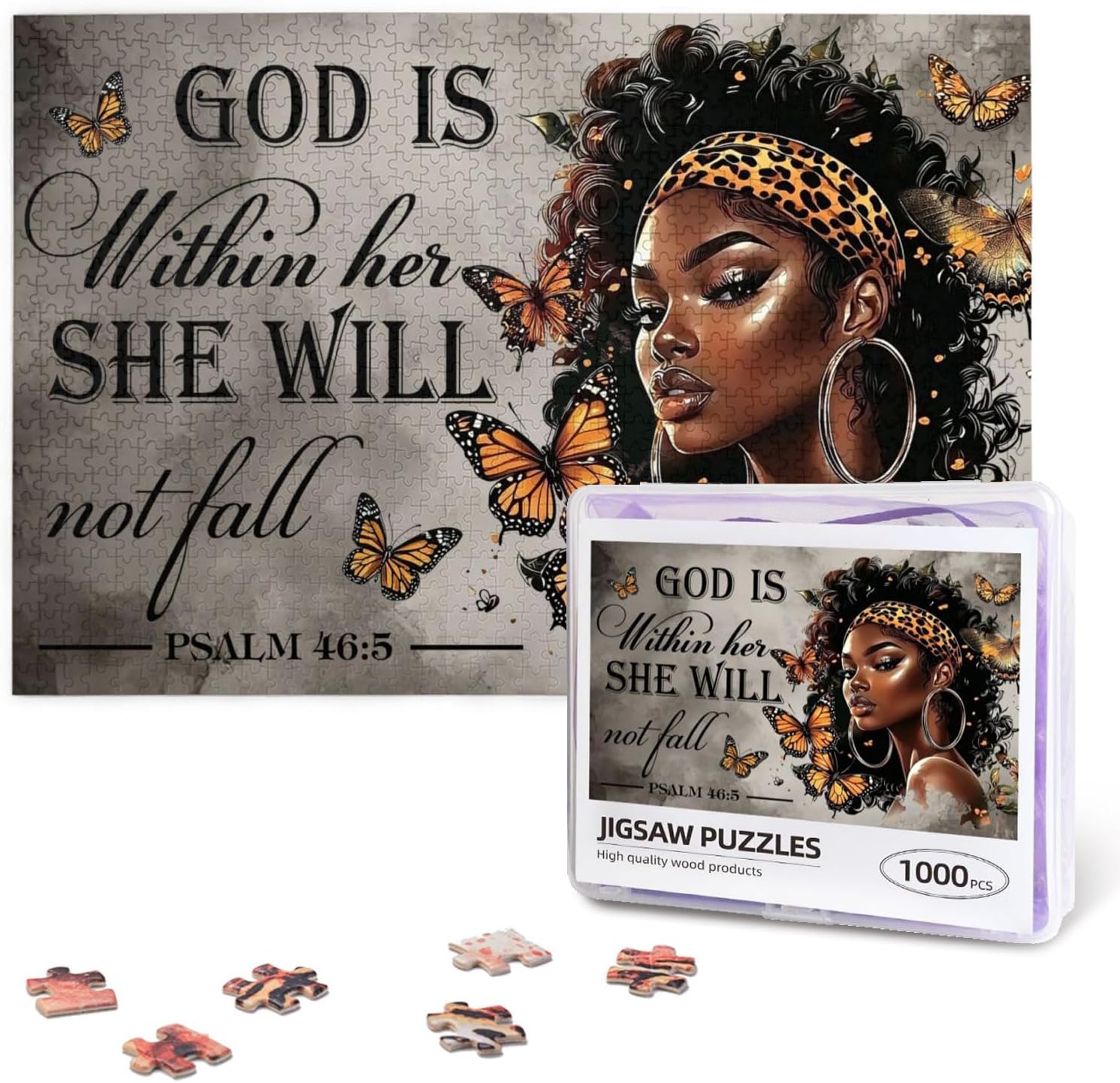 African American Jigsaw Puzzles 1000 Pieces for Adults, Psalm 46:5 Bible Verse, Inspirational Black Woman Wooden Puzzle for Stress Relief & Home Decor