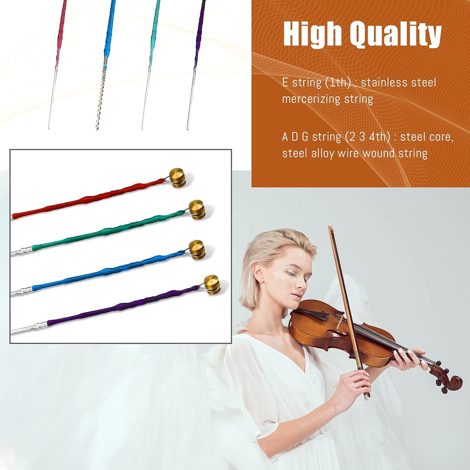DEVICE OF URBAN INFOTECH Violin String Set E/A/D/G Violin Strings for Size 1/4, 1/2, 3/4, 4/4 Violins Warm Tone, Solid Steel Core, Nickel-Plated Ball Head Replacement Strings for Violin - Image 7 thumbnail