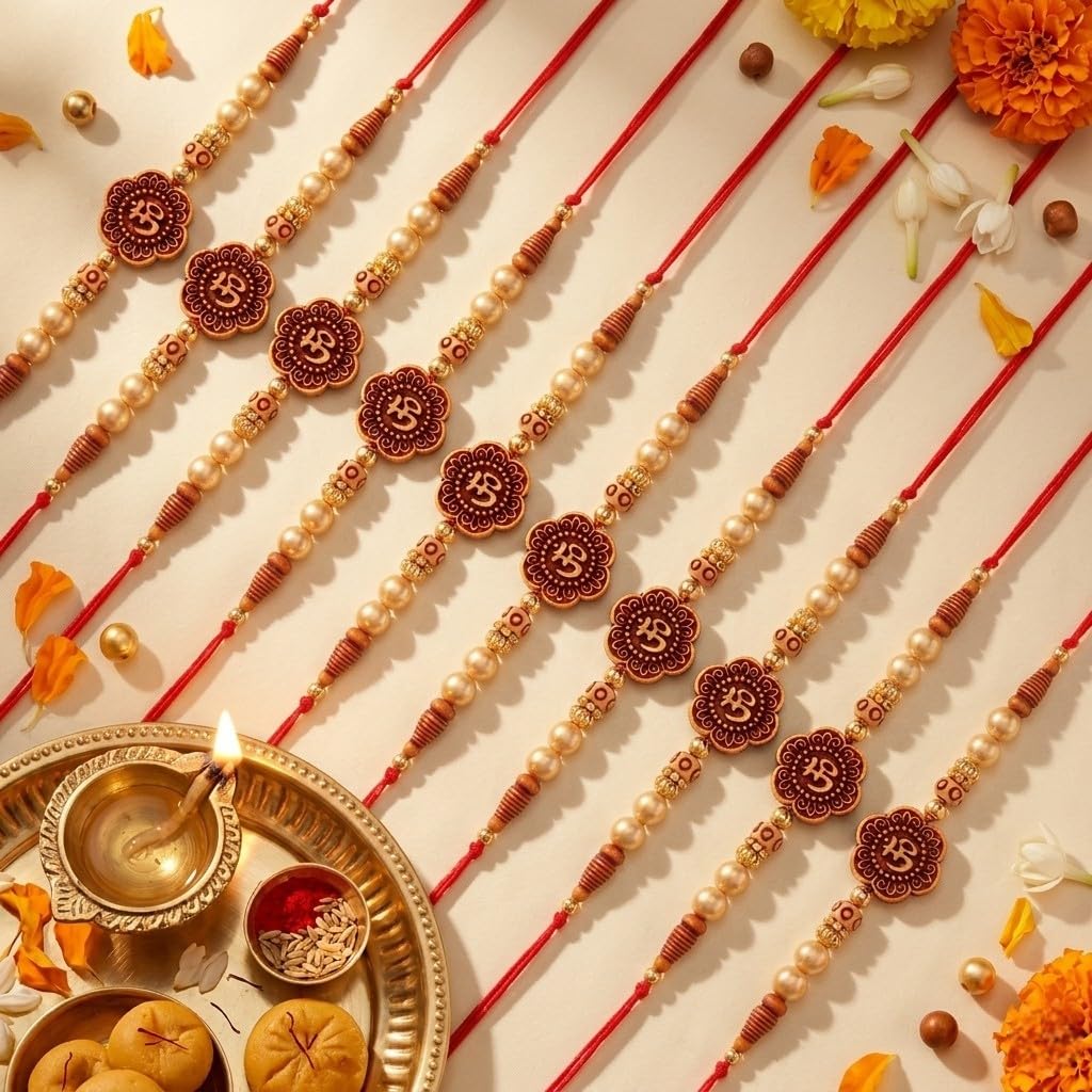 Ascension OM Kundan Stone Designer Rakhi Raksha Bandhan Gift Moli God Bracelet for Bhaiya Includes Roli Tilak & Best Brother Fridge Magnet (Set of 10)-picture-18