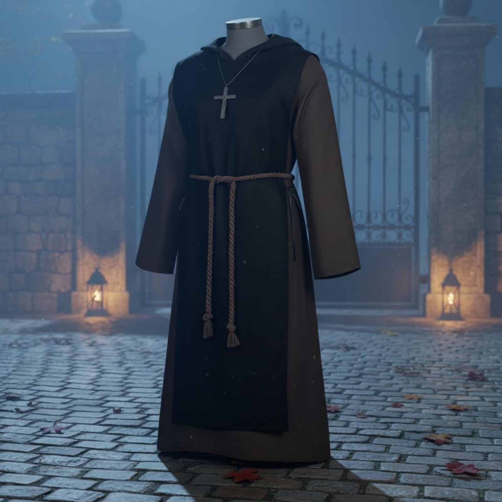 Mantello Halloween Costume Robe Tunica Cappuccio Veste Cappotto con Taglio Ampio E Drappeggio Lungo in Spandex per Carattere Drammatico in Luce Bassa