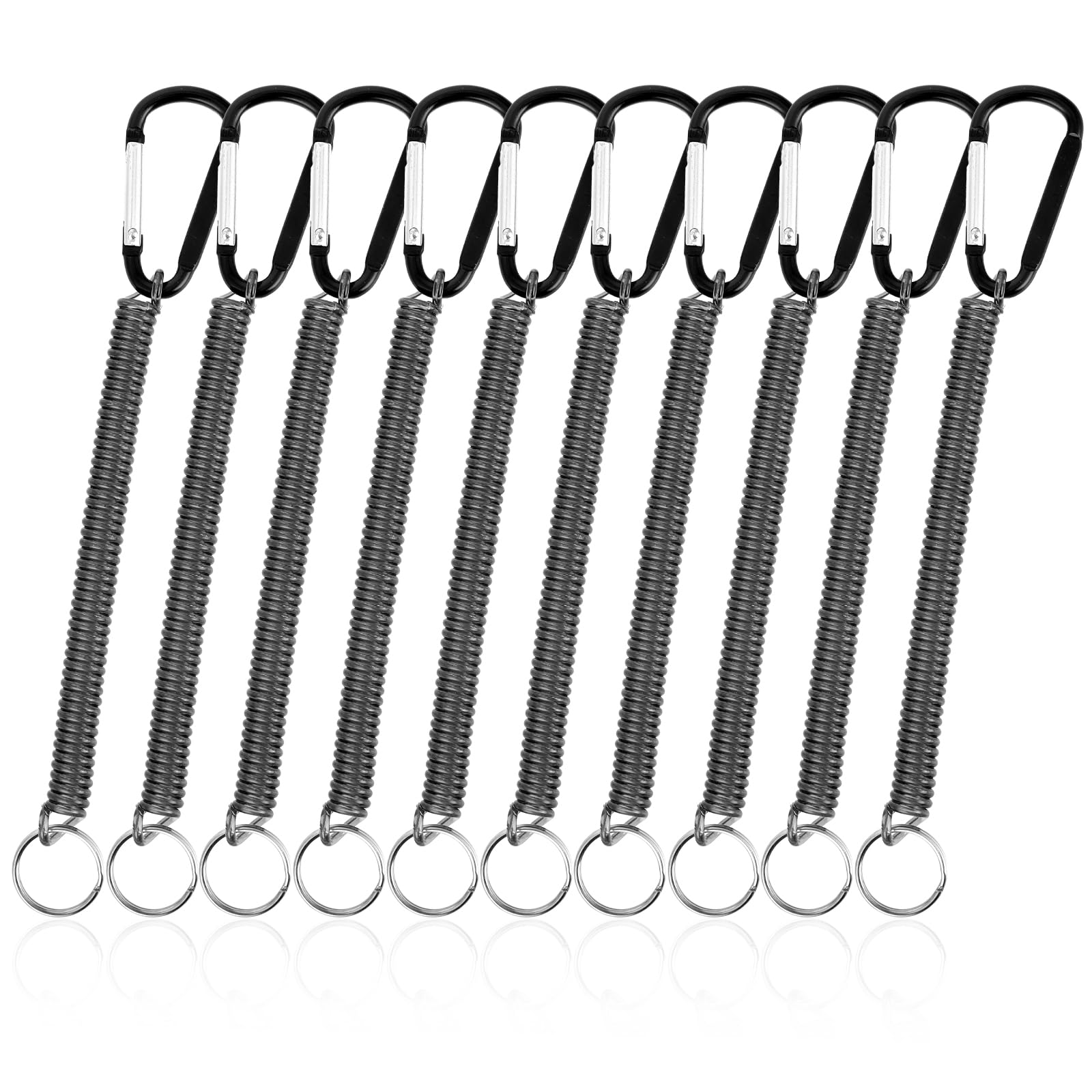 Fishing Lanyards, 10 Pcs Coiled Lanyard Spring Coil Cord Keychain Coiled Retractable Lanyard, Fishing Tool Tether Steel Wire Coiled Lanyard with Keychain for Pliers Boating Kayak Pliers Boating Black-image-20
