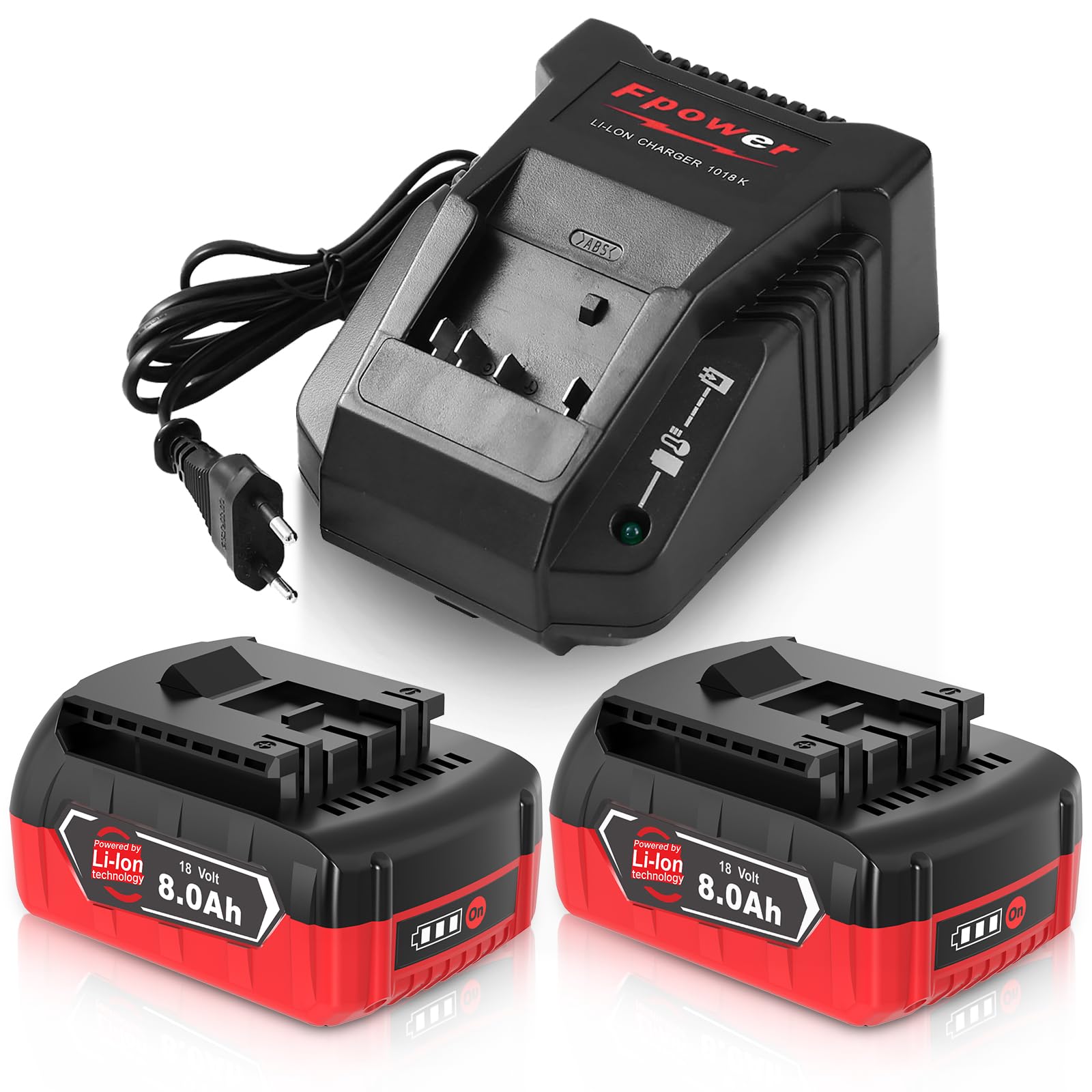 2X 8000mAh GBA Ersatzakku für Bosch Akku 18V 8ah + Ladegerät kompatibel für Bosch Professional 18V System Akku-Werkzeuge Nicht kompatibel mit grünen Werkzeugen