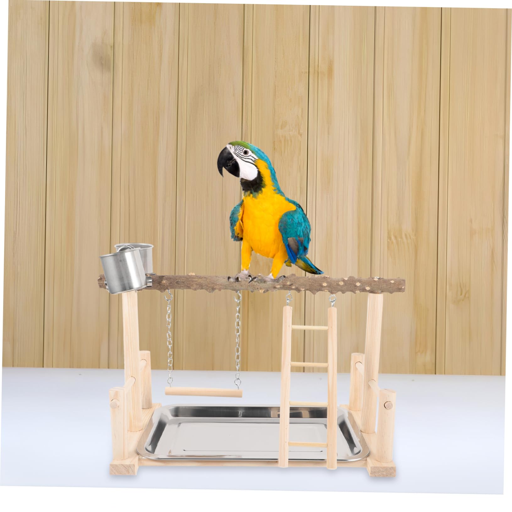 Papagei Sitzstange aus Holz Vogelspielplatz mit Leiter Vogelständer für Papageien Sittichsitzstange Naturholz Vogelspielzeug für Büro