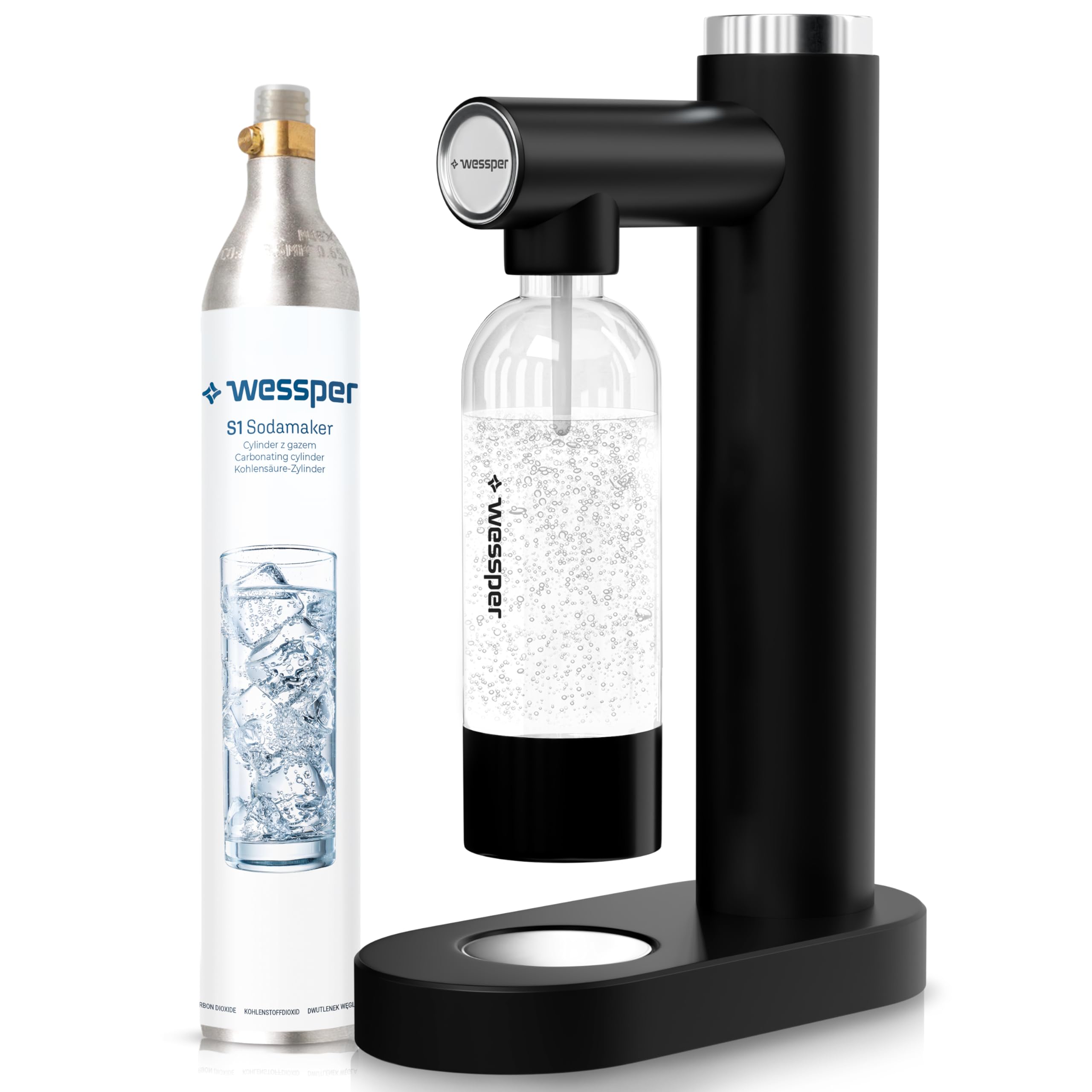 Wessper gasatore acqua frizzante e bottiglia da 800ml, Acqua Gassata Macchina Per Acqua Frizzante Automatico Gassificatore | Bottiglie PET Da 800ml Ognuna, Senza BPA & Bombole CO2 Cilindro da 60L