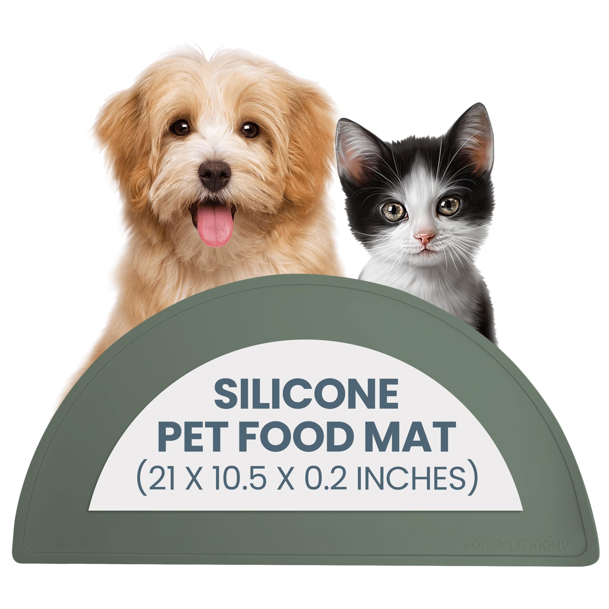 Waterproof Silicone Pet Food Mat - Non-Slip, Spill-Proof Feeding Mats for Floors, Raised Edge Design, Easy-to-Clean, Durable Flexible Rubber Mat for Dog & Cat Bowls, Medium - Spruce