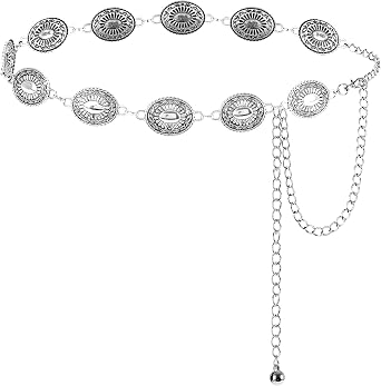 Metal Western Country Chain Belts for Women Cowgirl Western Style Adjustable Concho Belts for Dresses Jeans Gift