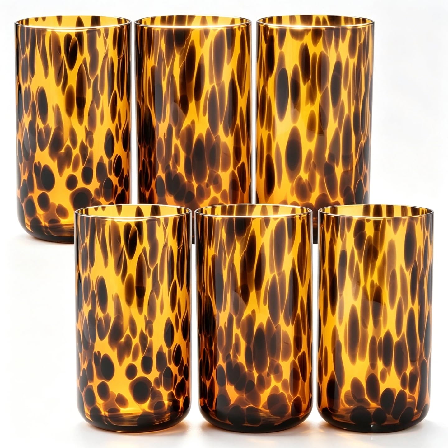 Set aus 6 Cocktailbechern mit Schildpatt-Look, braun, stilvoll, ohne Stiel | 591-ml-Cocktailbecher: schicke, stiellose Rocks-Gläser aus Glas – ideal für Gin, Tequila, Wodka & Softdrinks