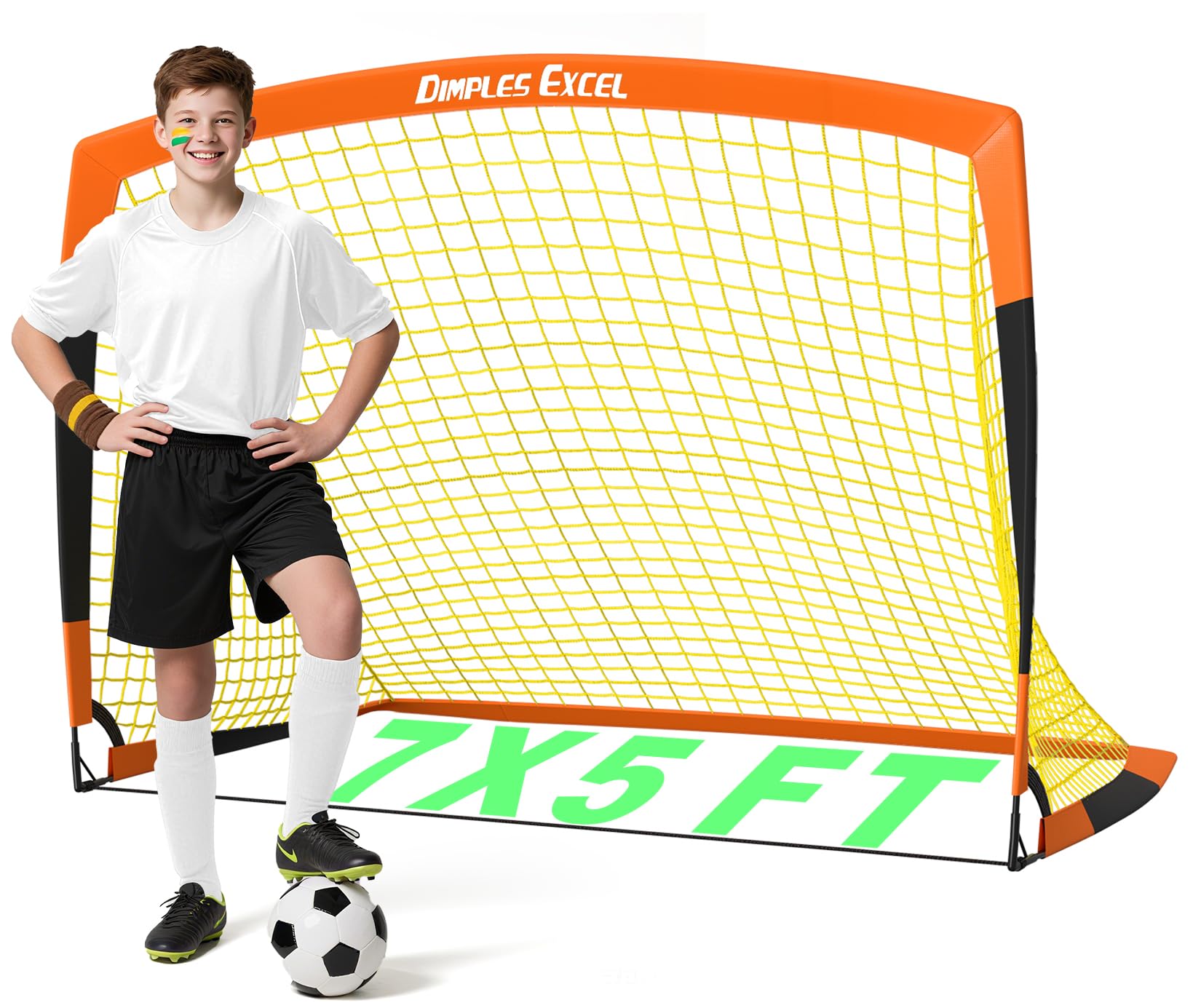 Dimples Excel Pop-Up Fußballtor – Faltbar für Kinder | 1er oder 2er Set in 120x90 / 152x110 / 213x152 cm | 3 Farben wählbar | Optional mit Ball, Pumpe, Hütchen & Zielscheibe | Für Garten & Geschenk