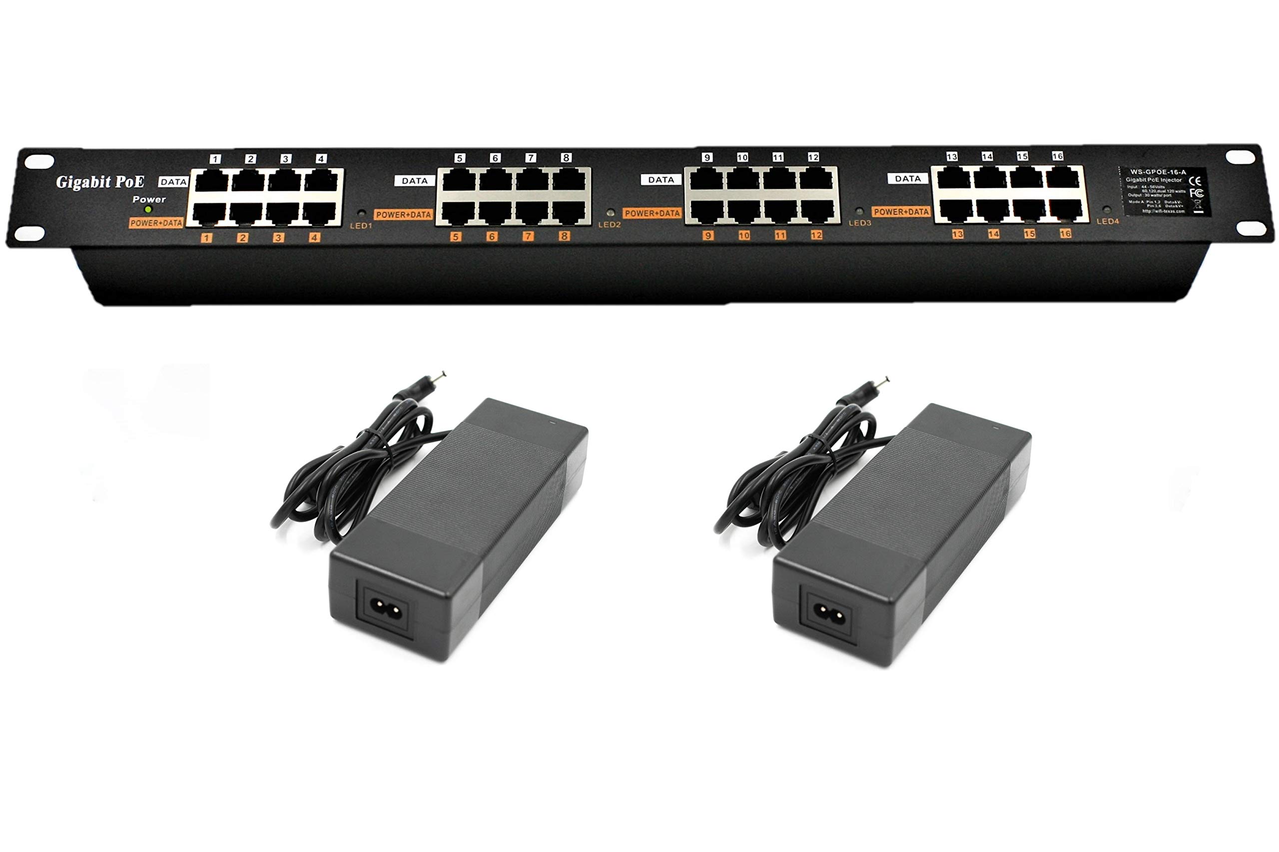 PoE Texas GPOE-16A-48v240w | Gigabit 16 Port Passive Power Over Ethernet Injector for PoE Cameras, IP Phones, WiFi Access Points and More | Includes 48 Volt Power Supply 240 watts