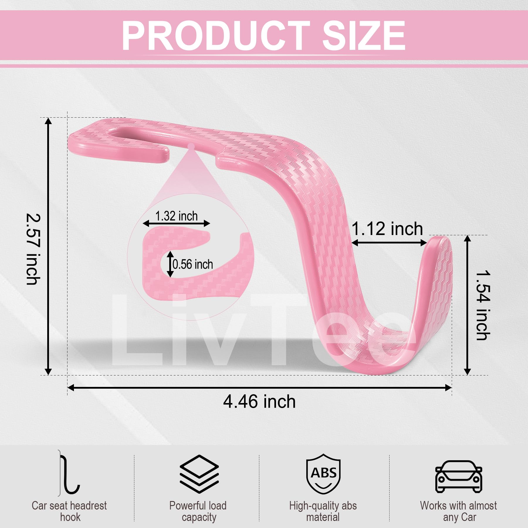LivTee Gancho universal para bolso de coche, gancho para reposacabezas de coche, 4 unidades, organizador universal para bolso, abrigos, paraguas, bolsas de comestibles, accesorios de coche, fibra de