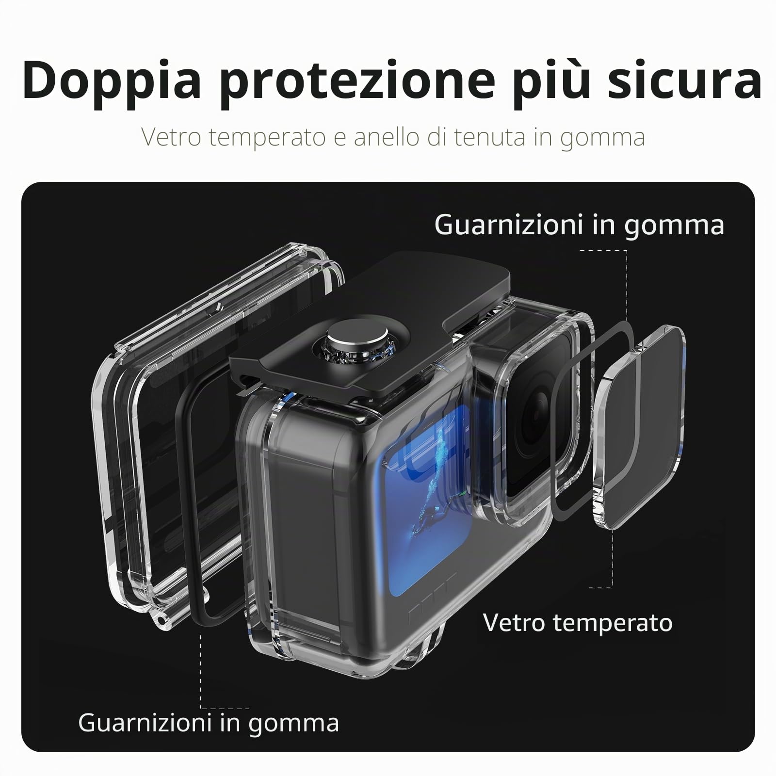 Adaptom 60M Custodia Impermeabile per GoPro Hero 12 Hero 11 Hero 10 Hero 9 Black, Custodia Protettiva Subacquea Impermeabile Include Supporti Tripode e Vite di Fissaggio, per GoPro Hero 11/10/9