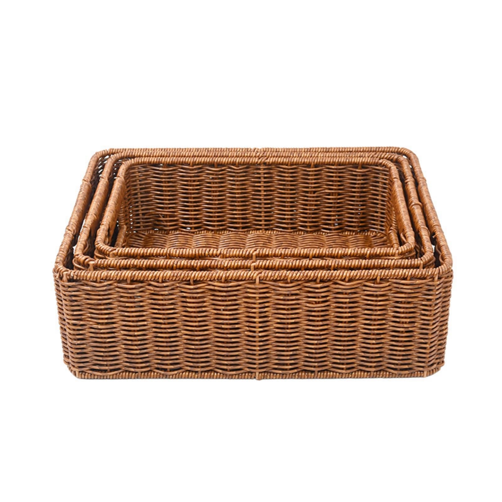 Baoblaze Cesta de Almacenamiento Cesta Organizadora Caja Contenedor Canasta de Mimbre Sintético con Asas Incorporadas Diseño Rectangular Nidable Adecuada para Cocina Baño Sala Dormitorio Oficina