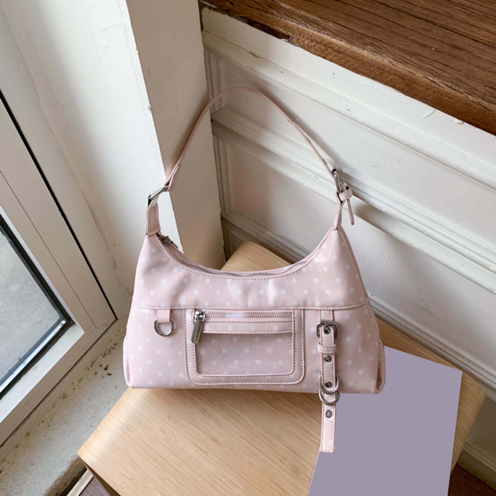 Bolso vintage lunares de piel sintética para mujer, bandolera de viaje